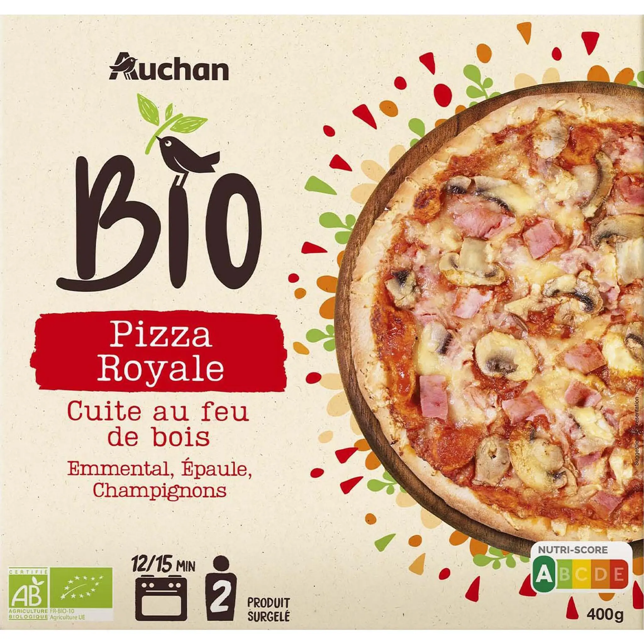 AUCHAN BIO Pizza royale cuite au feu de bois