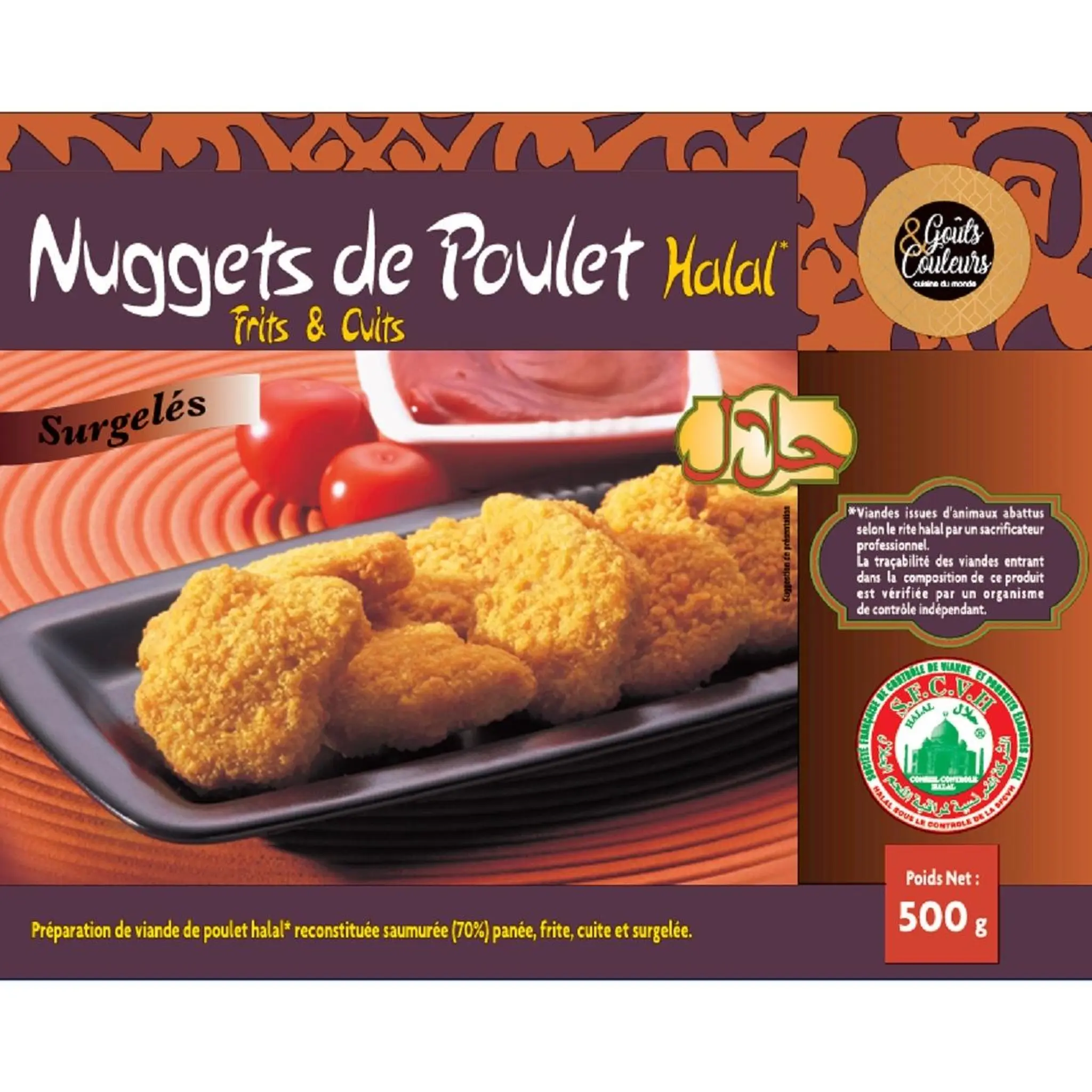 GOUTS & COULEURS Nuggets de poulet halal frits cuits surgelés