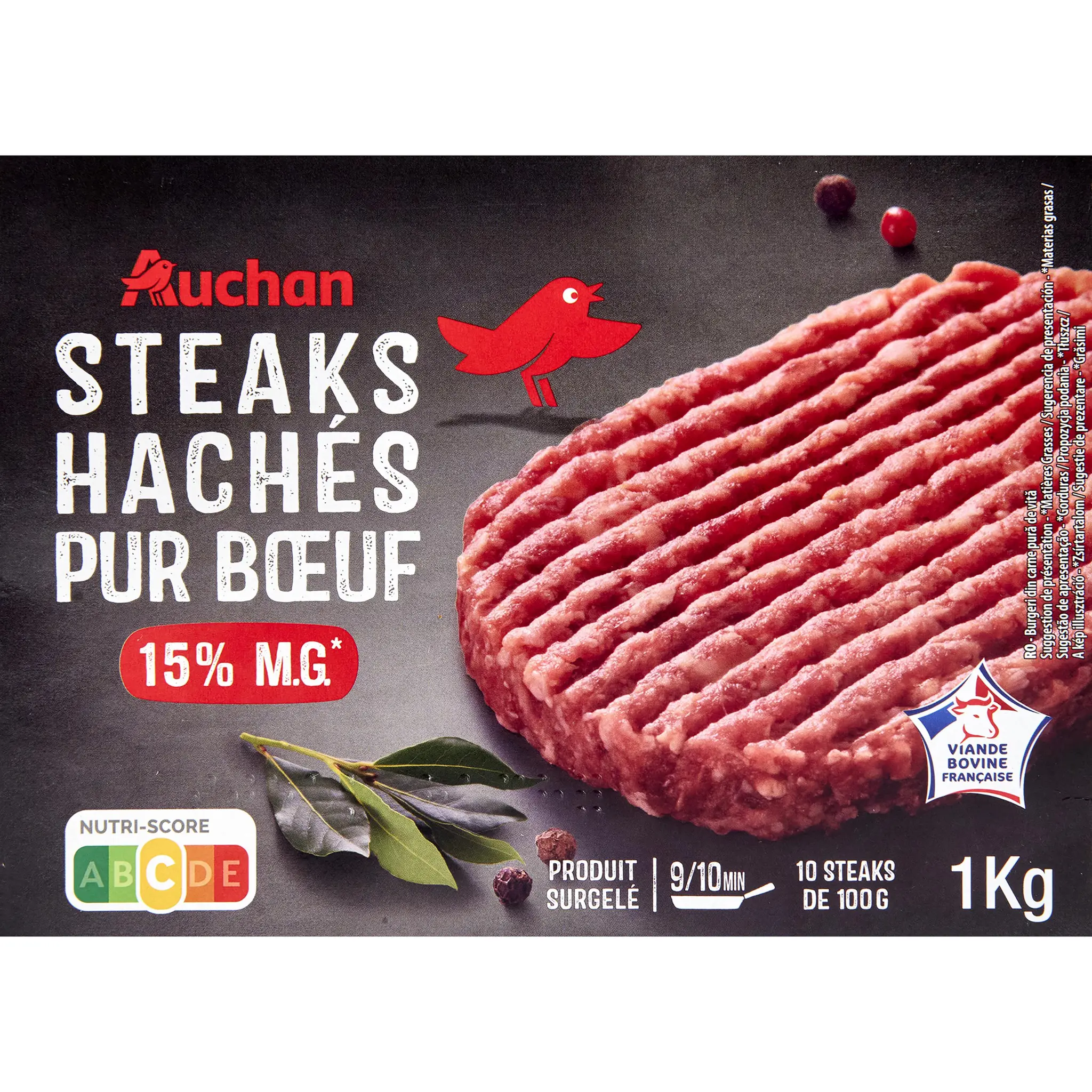AUCHAN Steaks hachés pur bœuf 15% mg