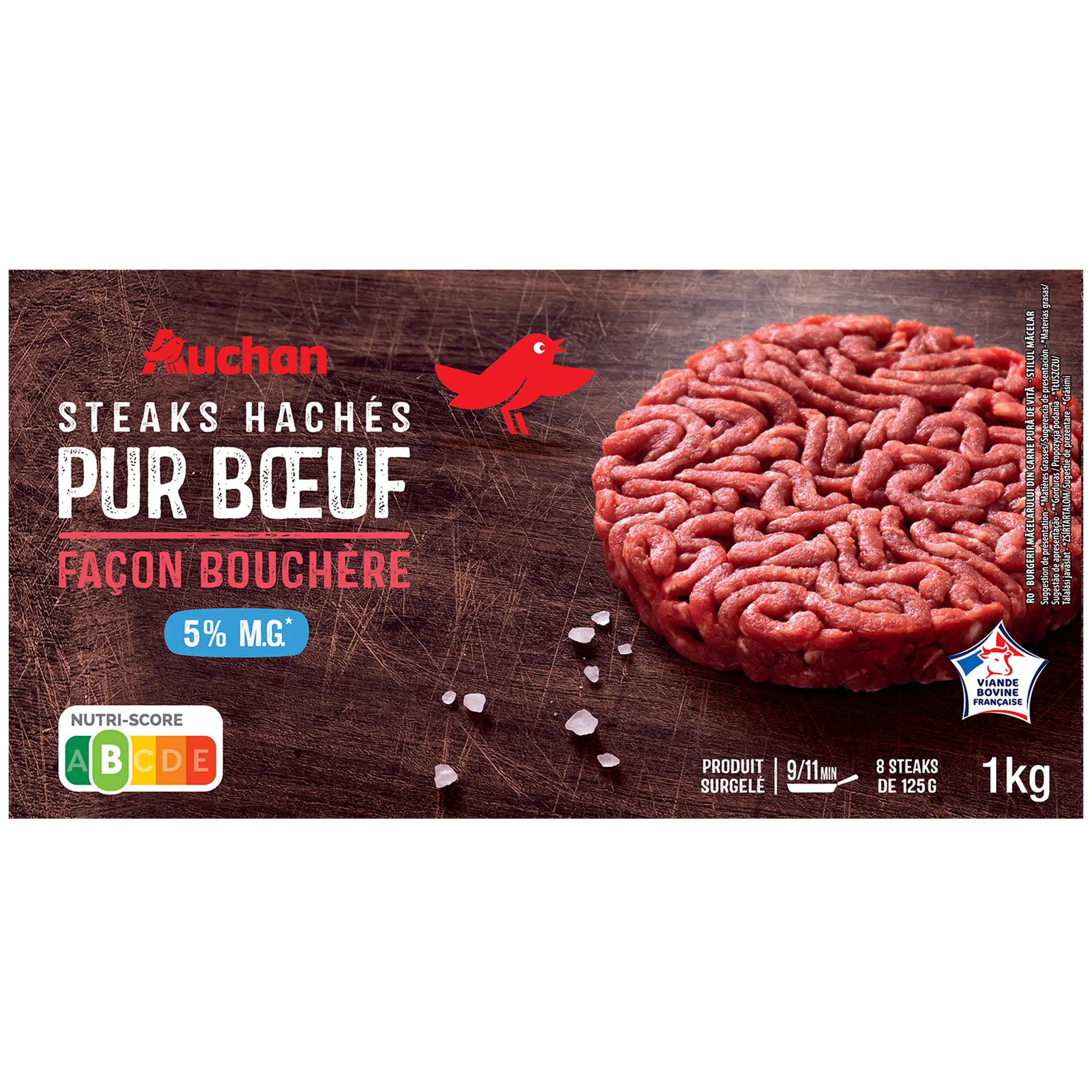 AUCHAN Steaks hachés pur bœuf façon bouchère 5% mg