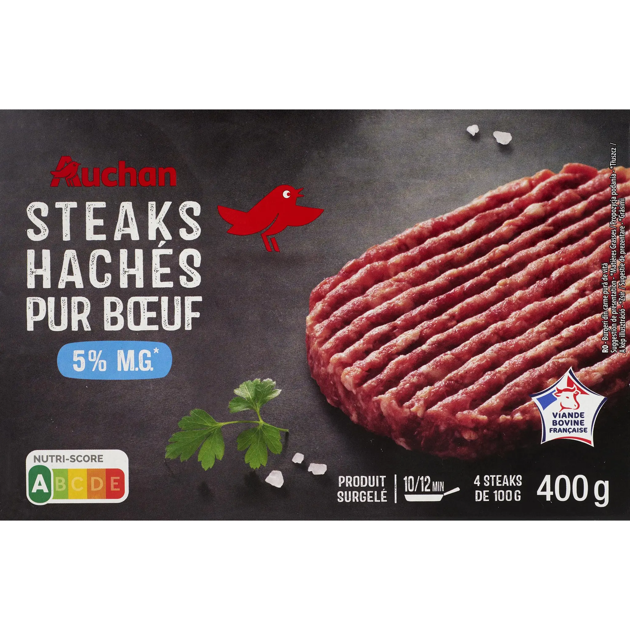 AUCHAN Steaks hachés pur bœuf 5% mg