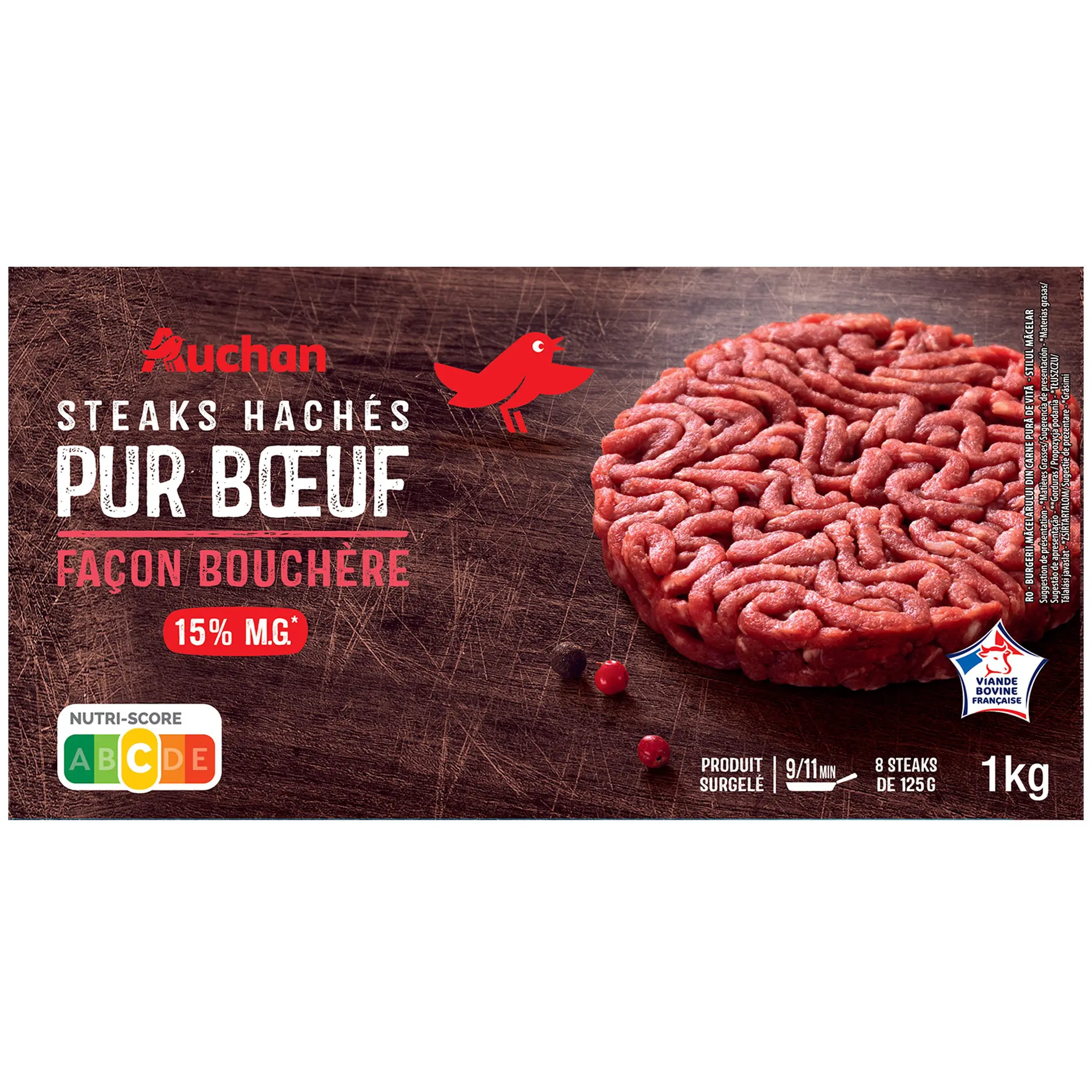 AUCHAN Steaks hachés pur bœuf façon bouchère 15% mg
