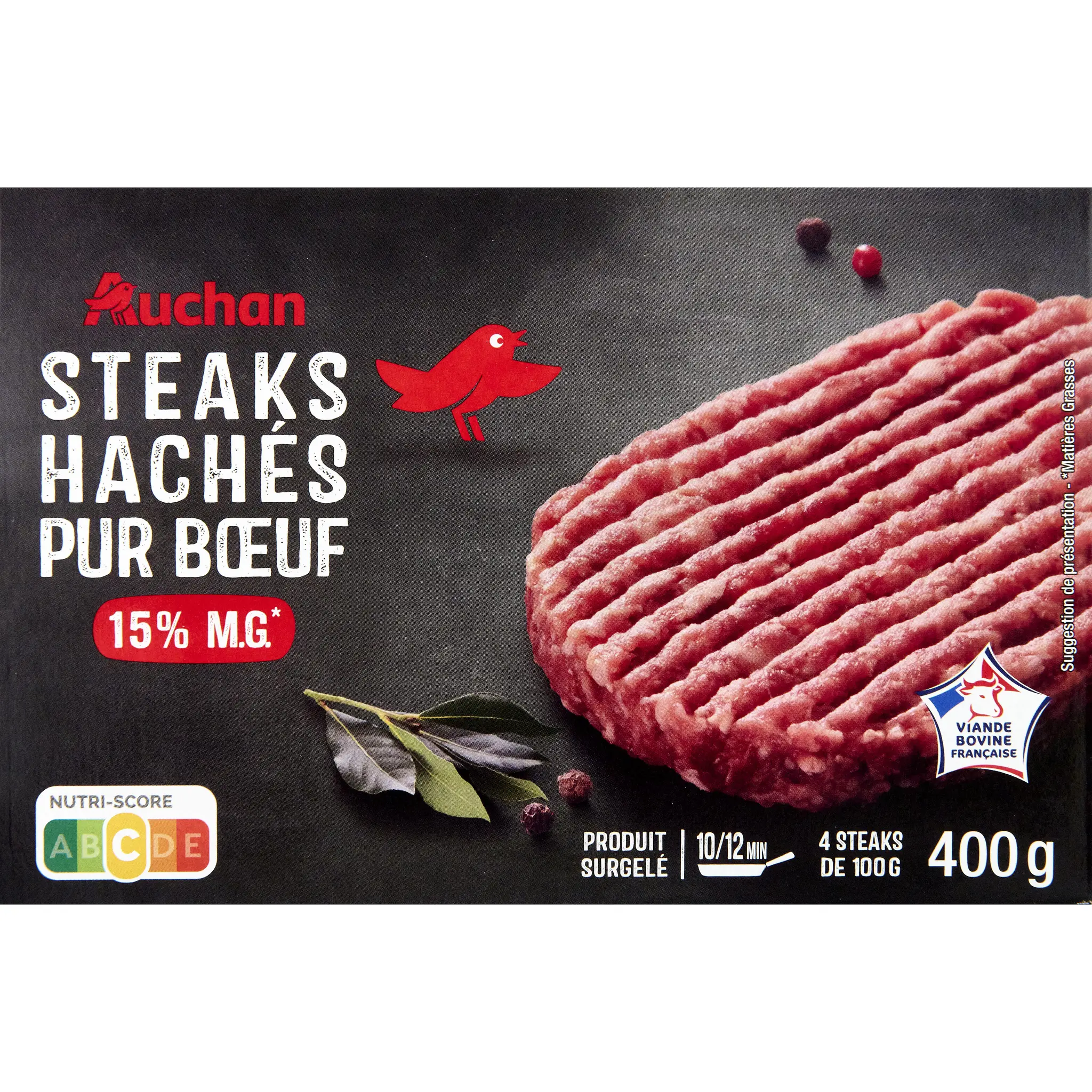 AUCHAN Steak haché pur boeuf 15%mg