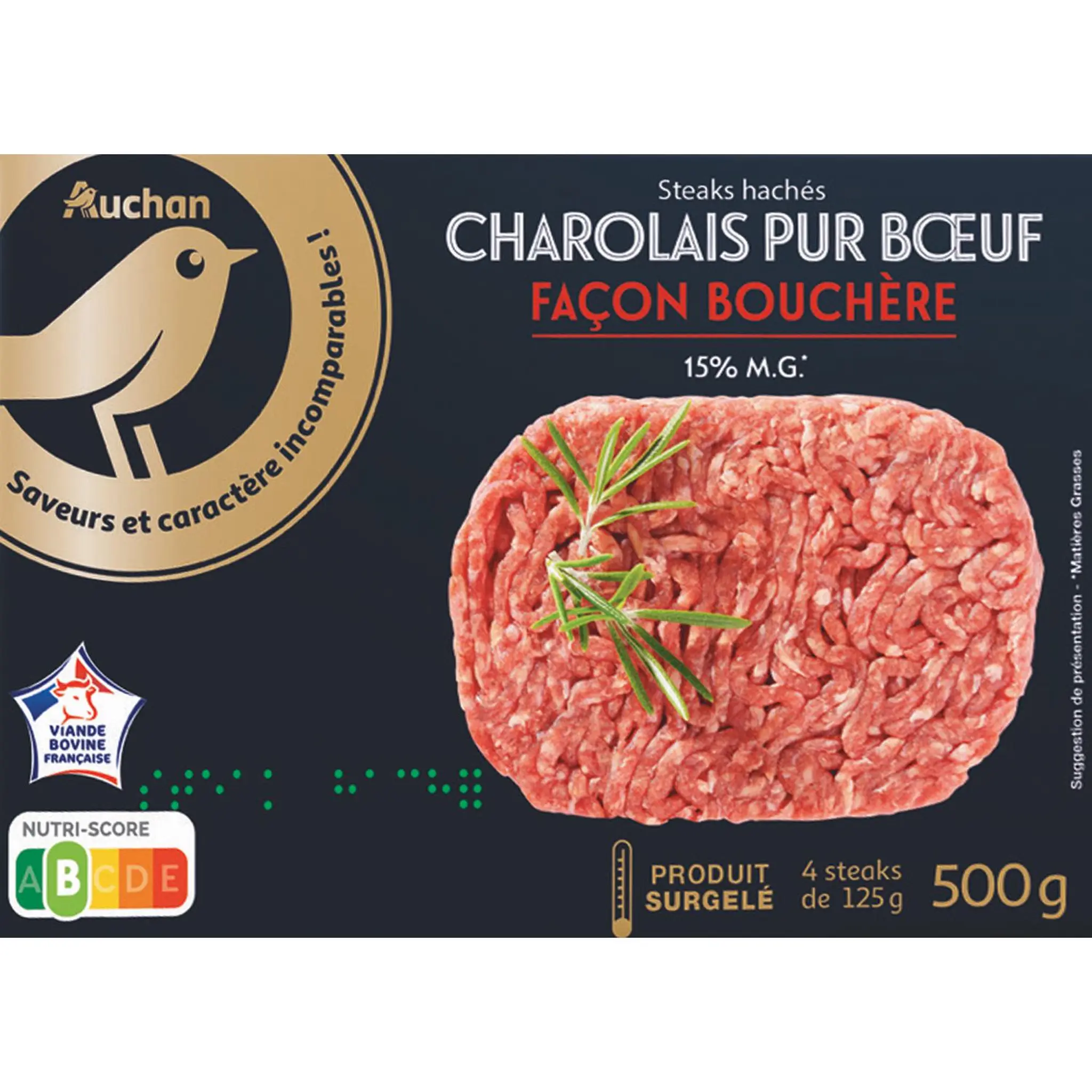 AUCHAN Steaks hachés pur boeuf façon bouchère 15% mg