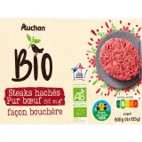 AUCHAN BIO CULTIVONS LE BON Steaks hachés pur boeuf 15%MG façon bouchère