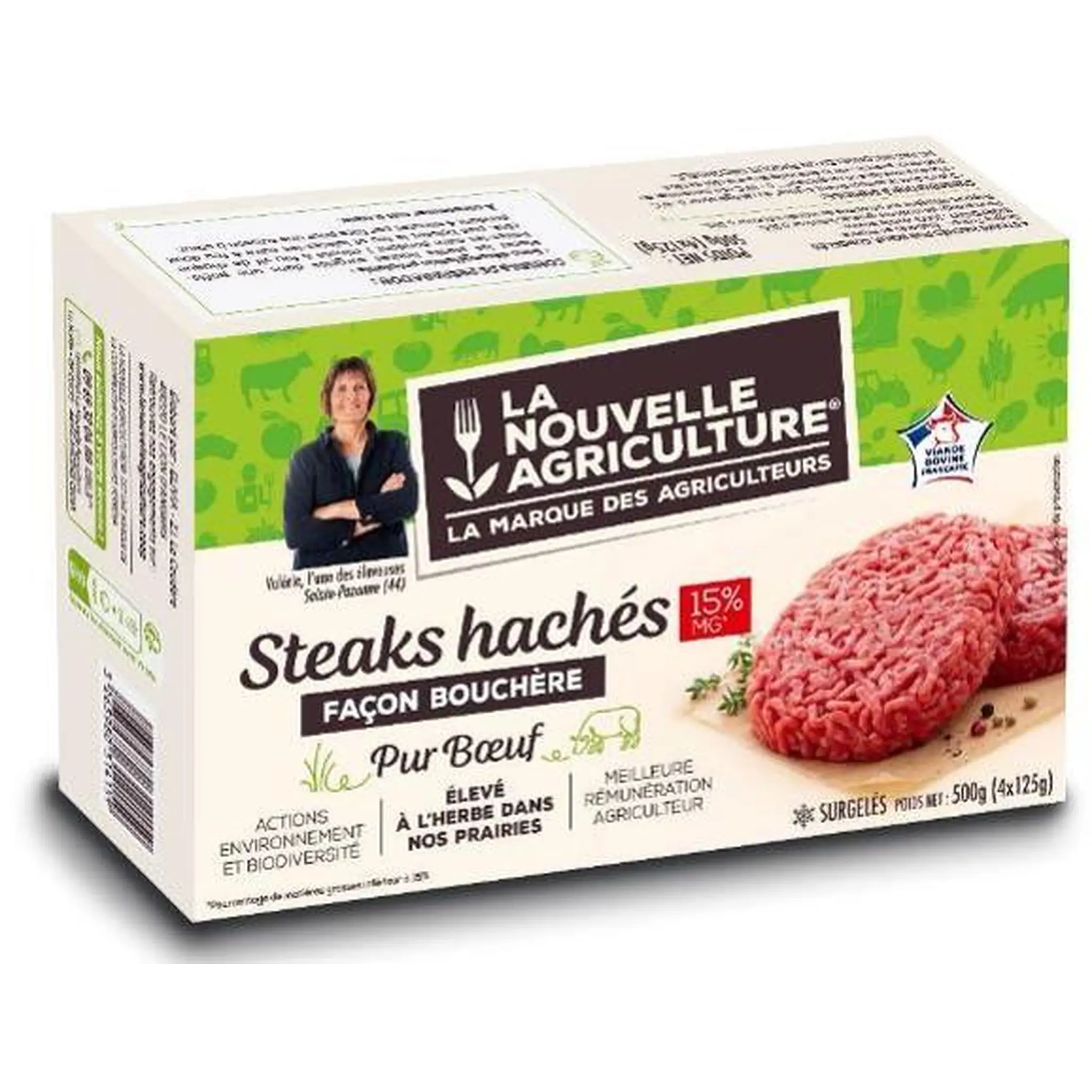 LA NOUVELLE AGRICULTURE Steak haché pur bœuf surgelé façon bouchère 15%mg