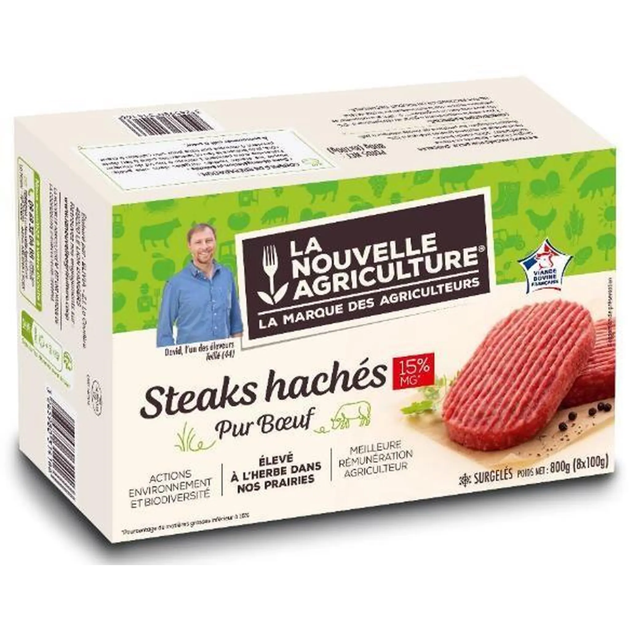 LA NOUVELLE AGRICULTURE Steaks hachés pur bœuf surgelés 15%mg