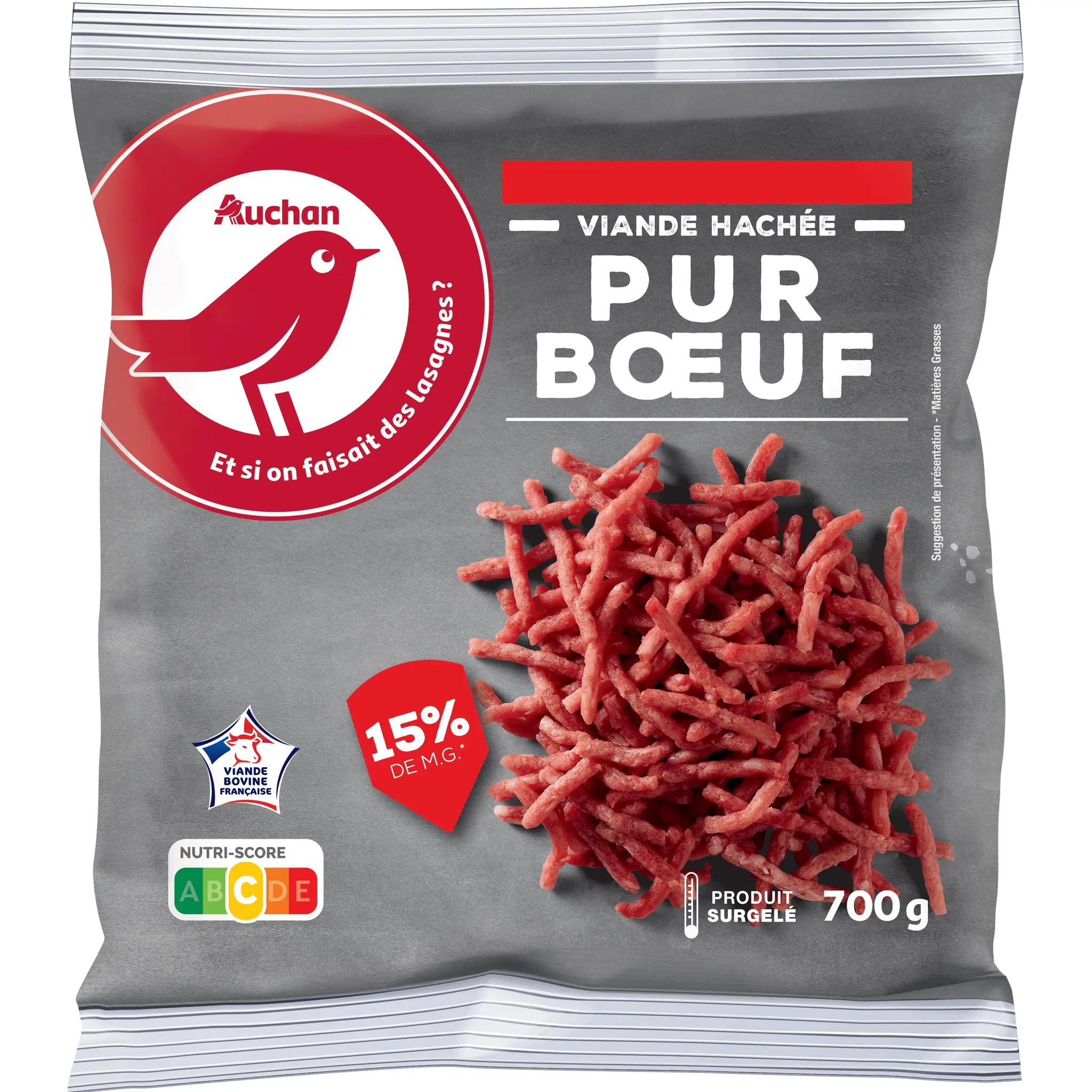 AUCHAN Viande hachée pur bœuf 15% mg