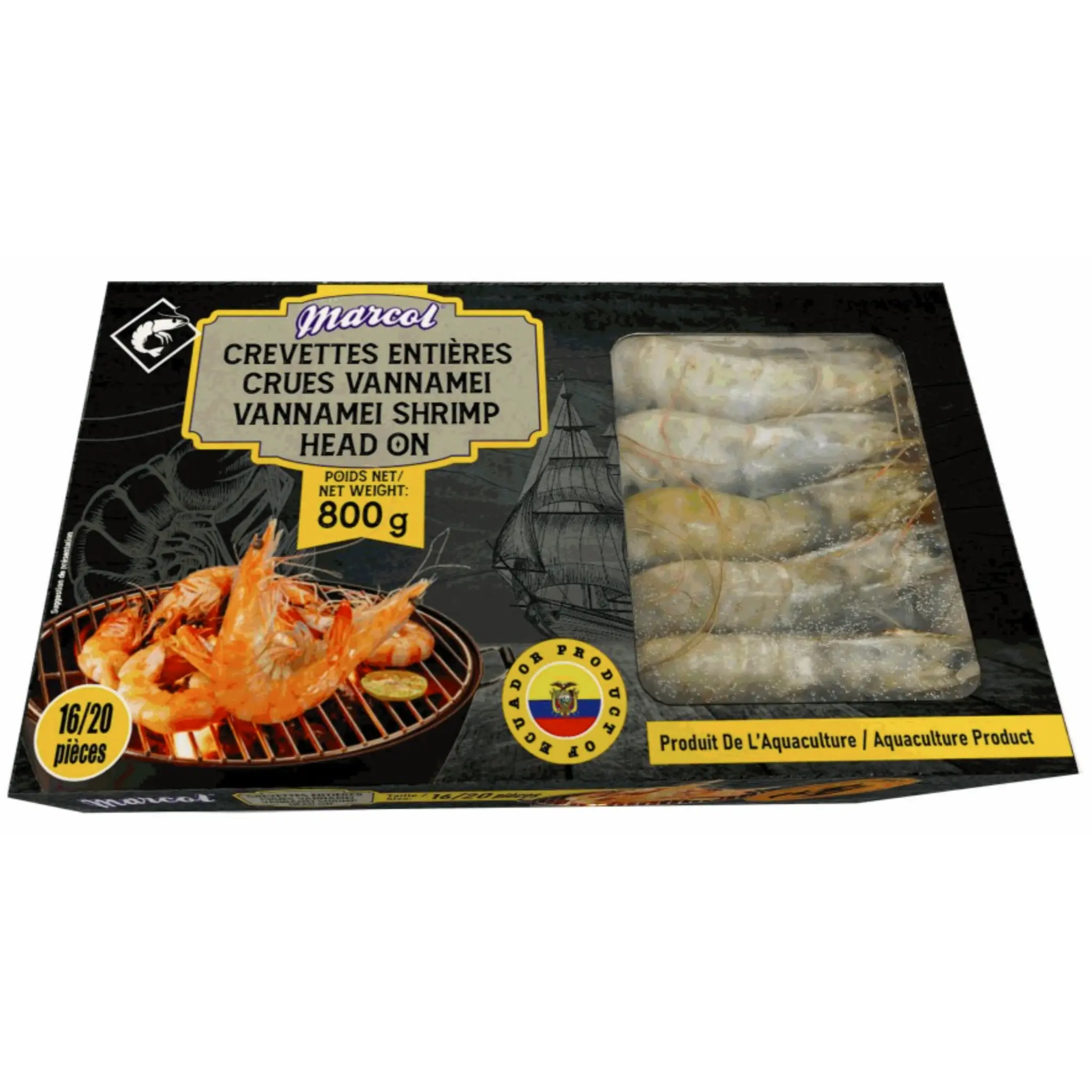 Crevettes entières crues Equateur