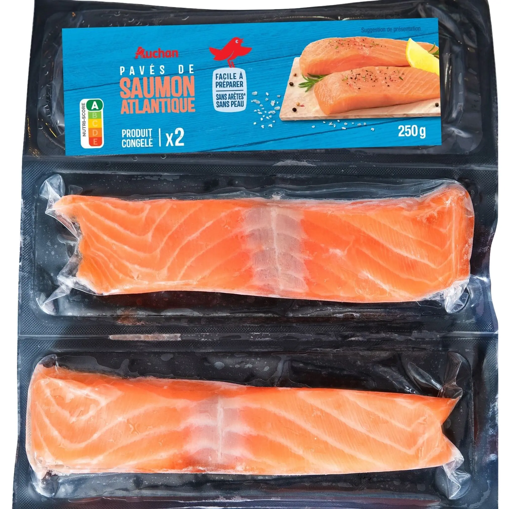 AUCHAN Pavés de saumon d'Atlantique sans peau et sans arêtes