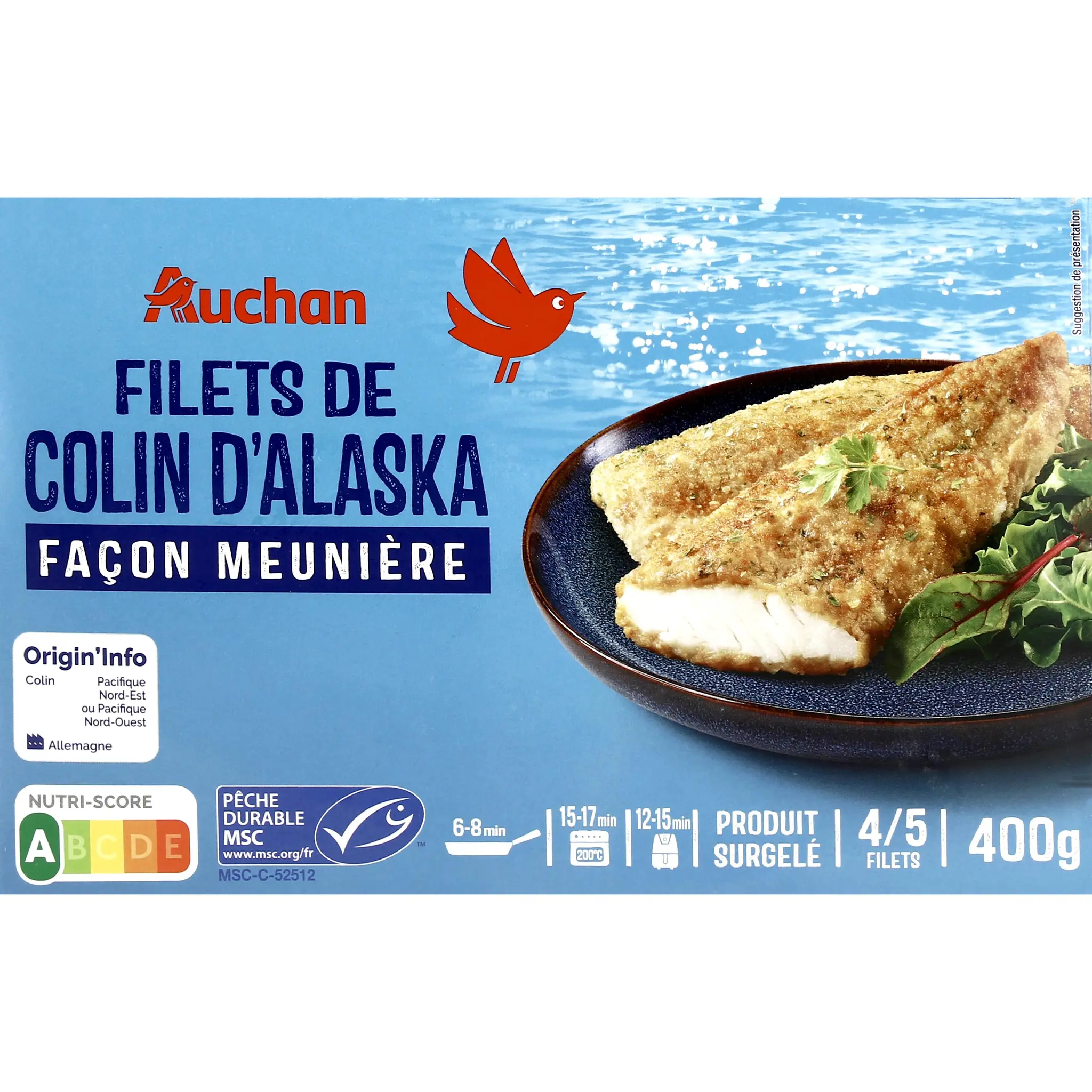 AUCHAN Filet de colin d'alaska meunière d'Alaska