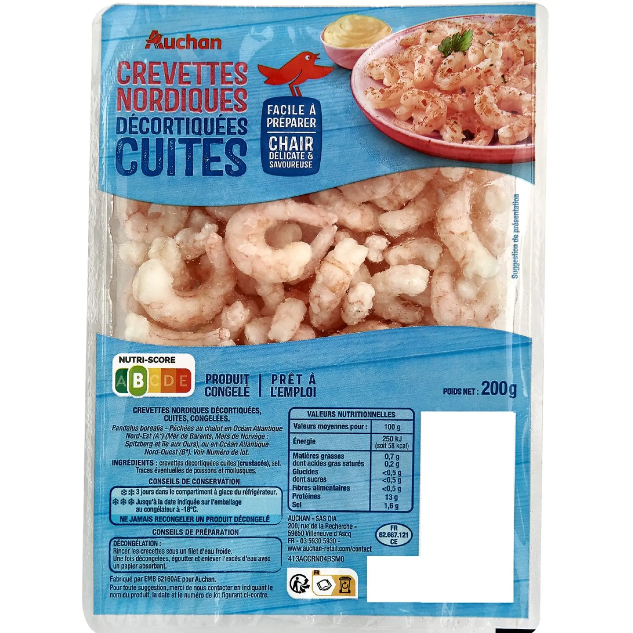 AUCHAN Crevettes Nordiques décortiquées cuites