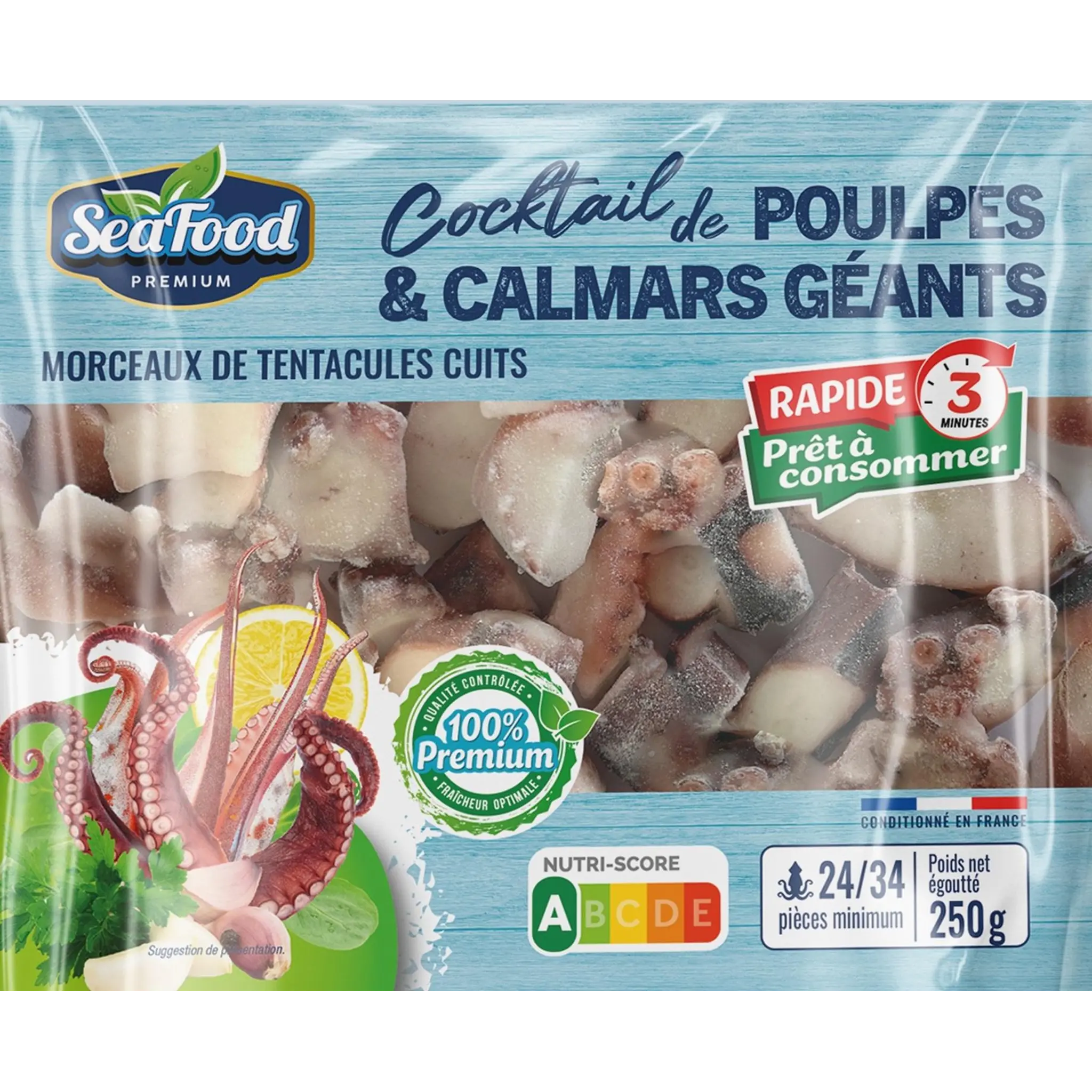 SEAFOOD PREMIUM Cocktail de calmars géants et poulpes cuits 250g