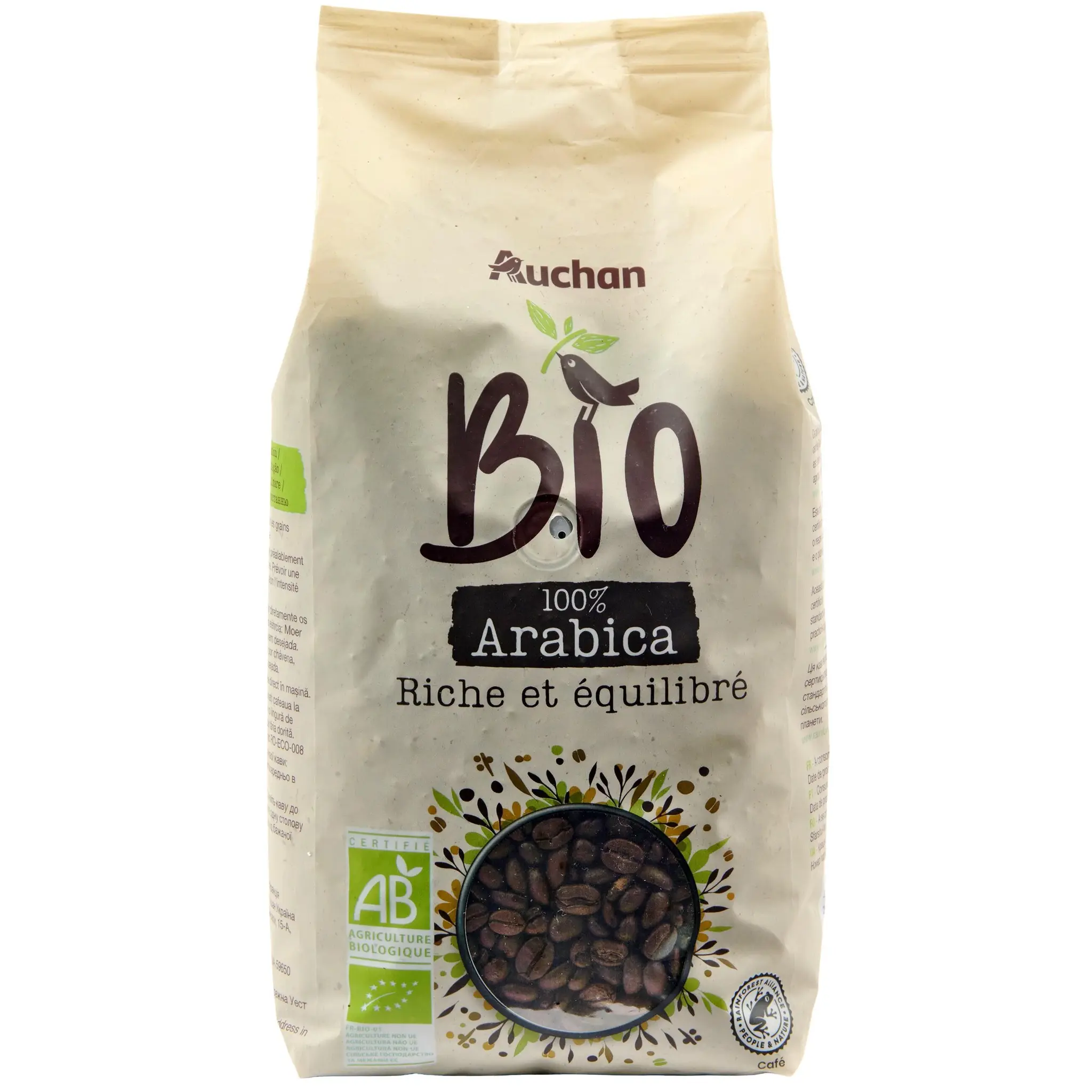 AUCHAN BIO Café en grains 100% arabica intensité 8