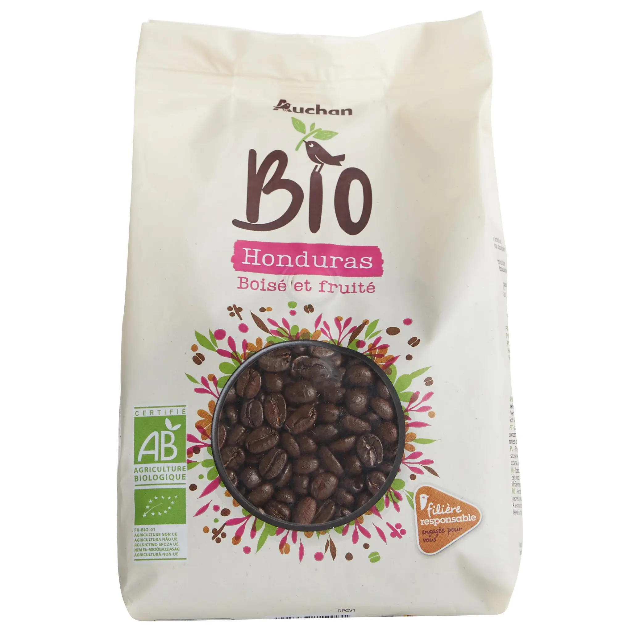 AUCHAN BIO CULTIVONS LE BON Café en grains Honduras boisé et fruité