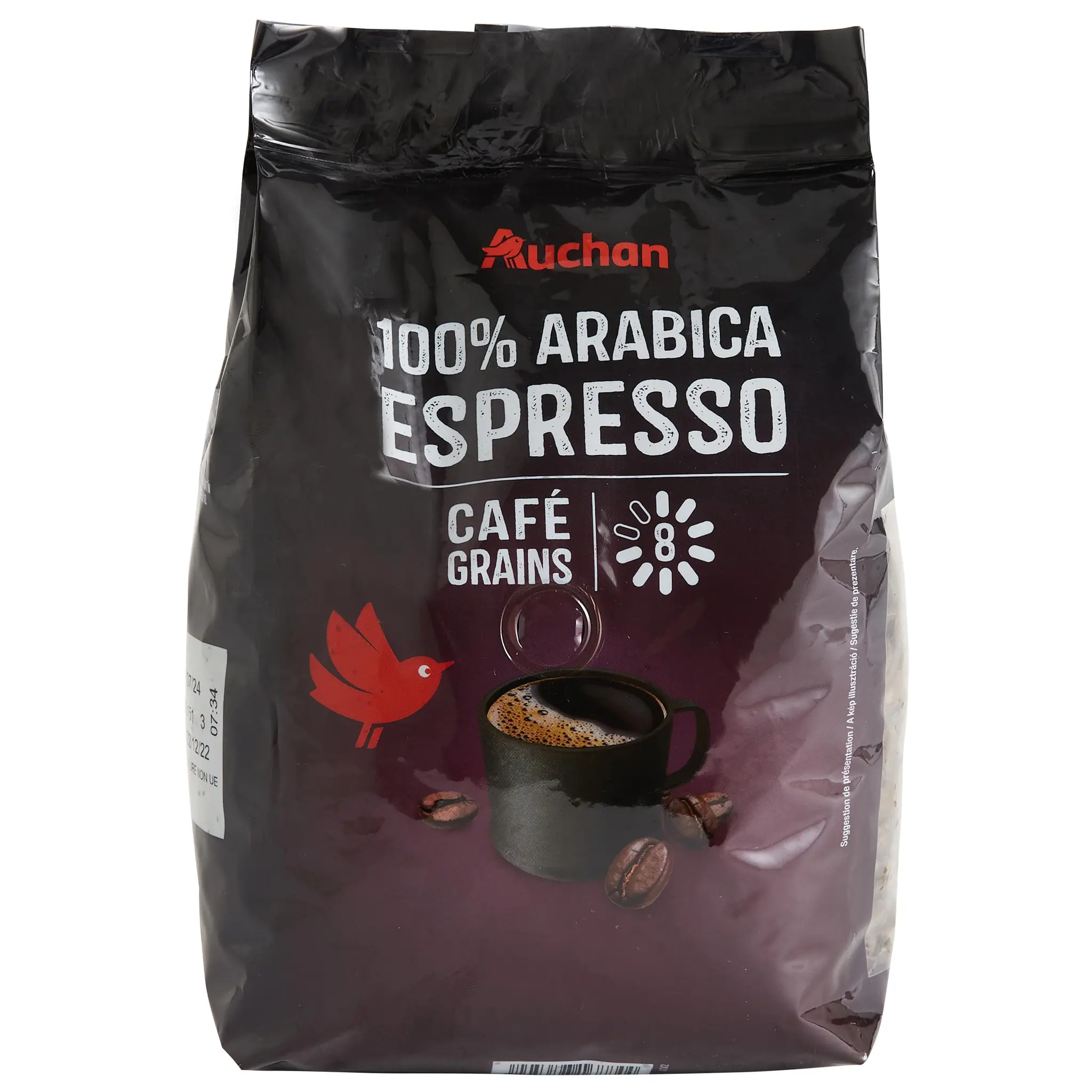 AUCHAN Café en grains espresso 100% arabica intensité 8
