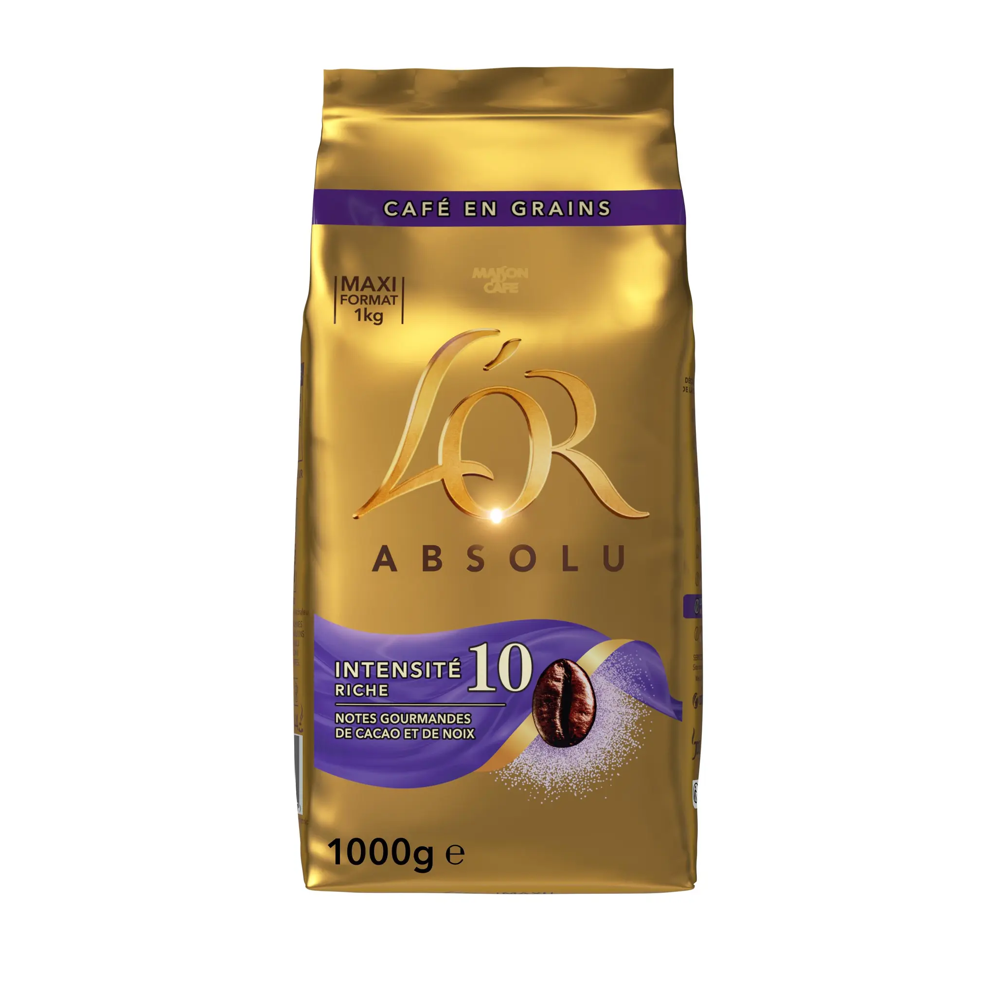 L'OR Café en grains absolu aux notes de cacao et noix Intensité 10