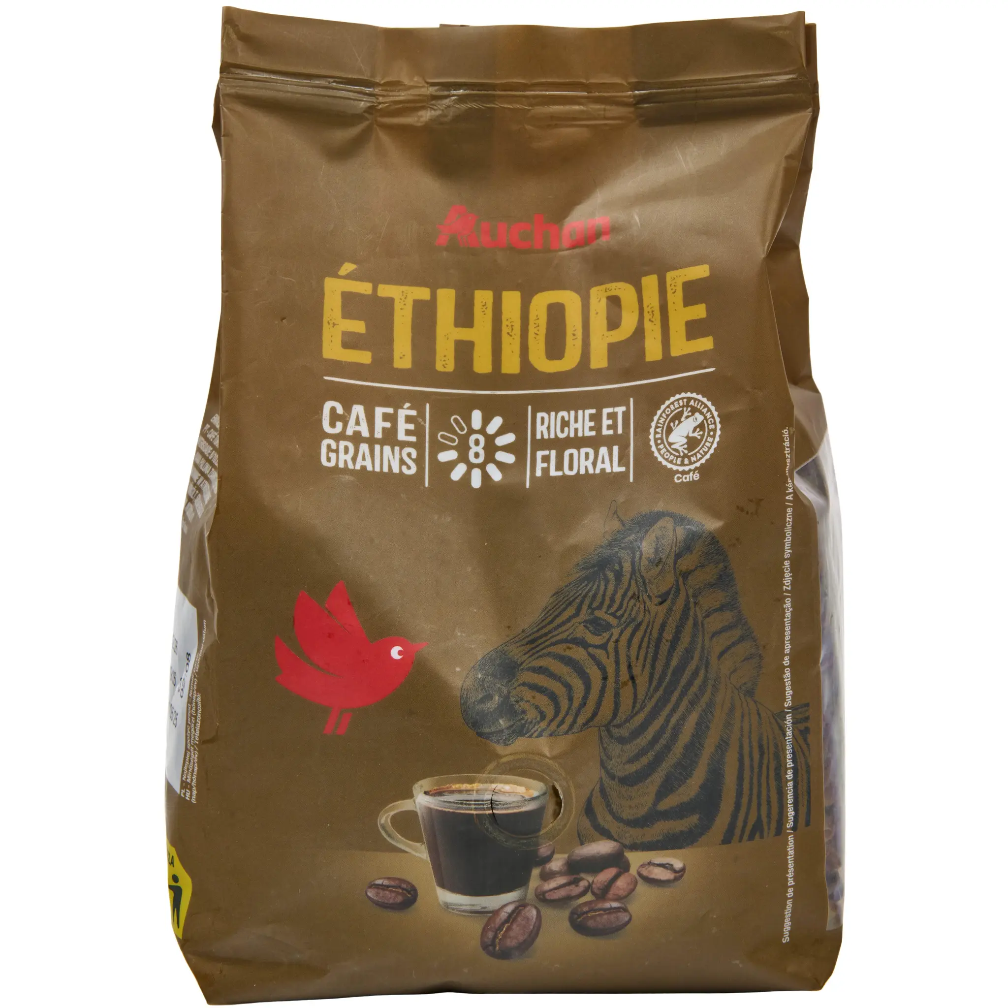 AUCHAN Café en grain Ethiopie intensité 8 riche et floral