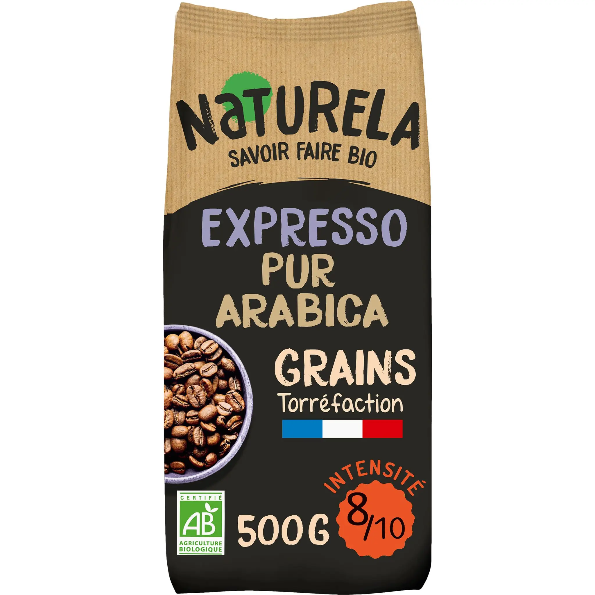 NATURELA Café bio en grains expresso pur arabica intensité 8
