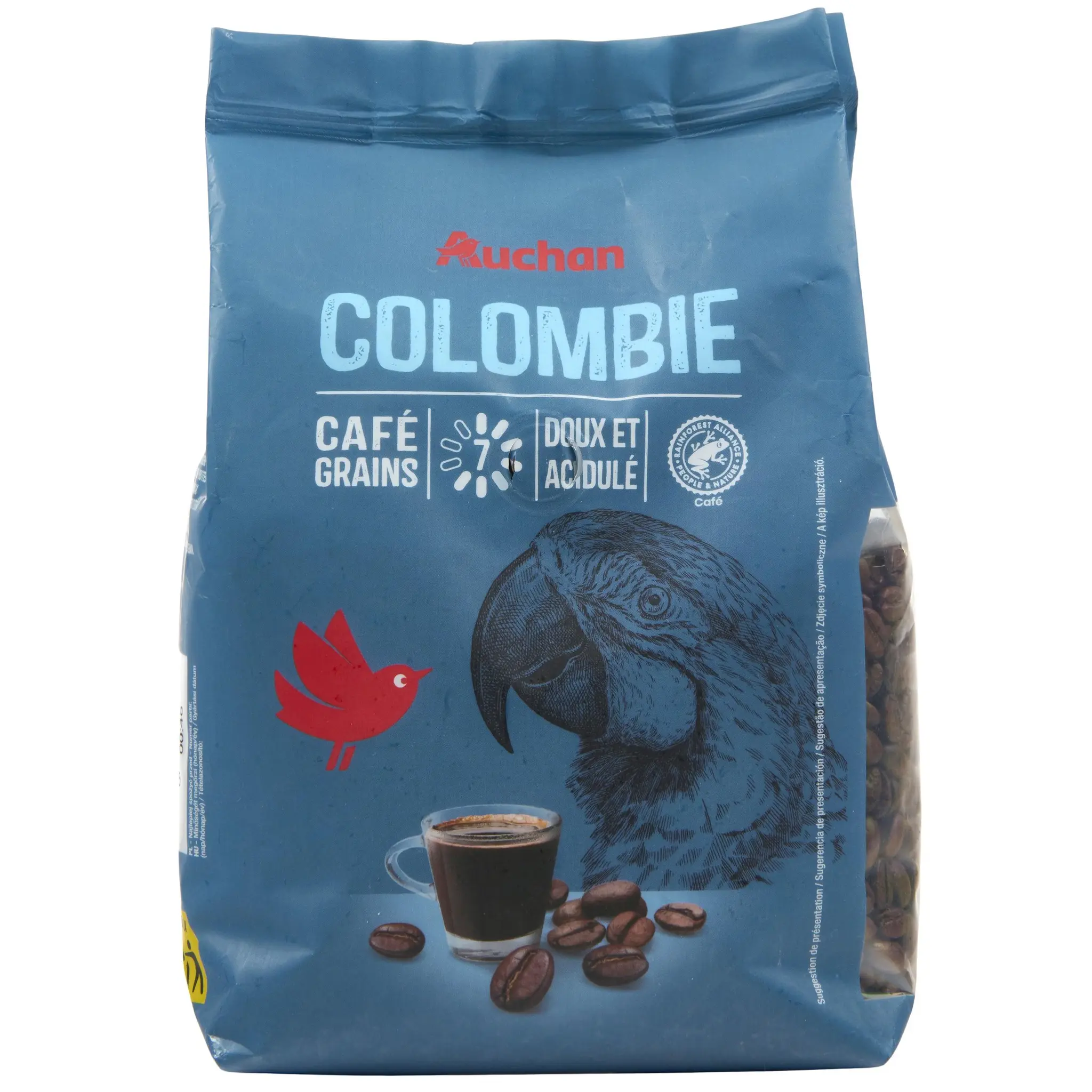 AUCHAN Café en grains Colombie doux et acidulé intensité 7