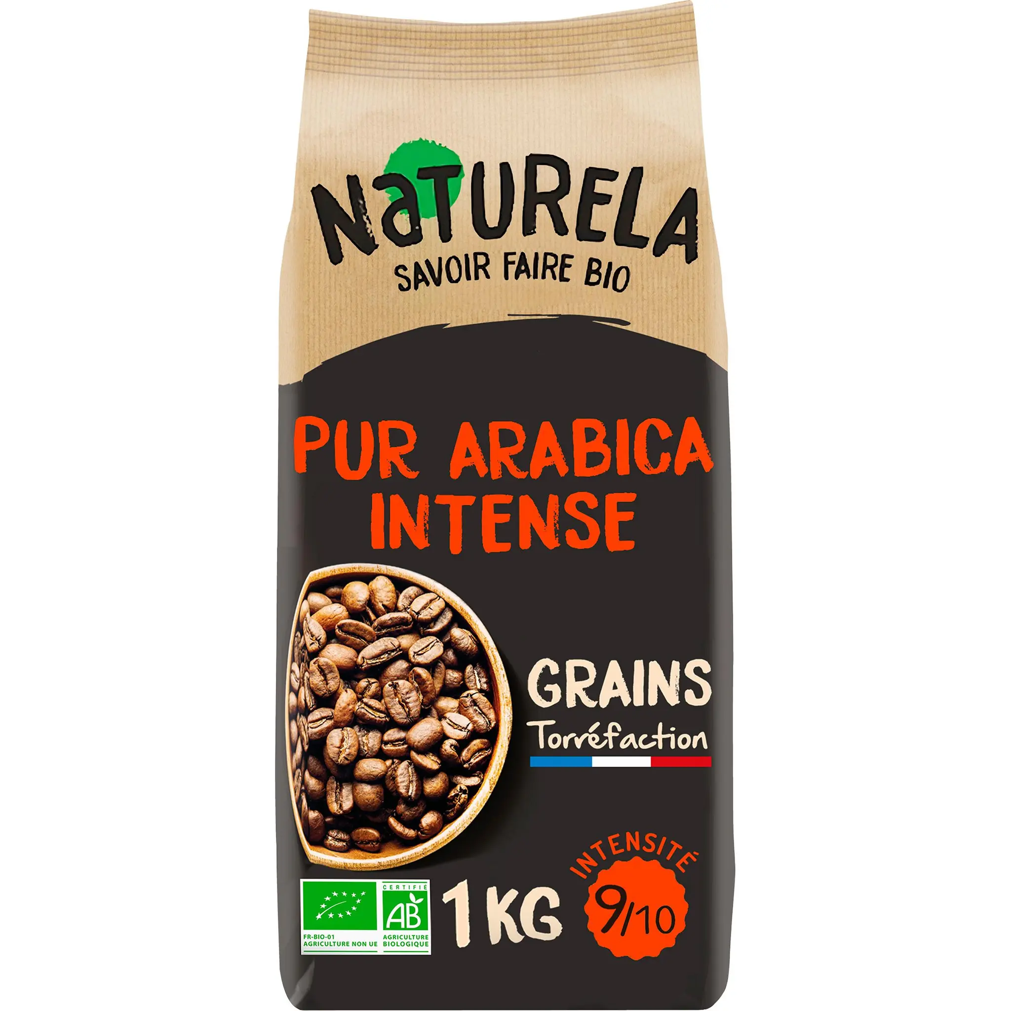 NATURELA Café bio en grains pur arabica intense intensité 9