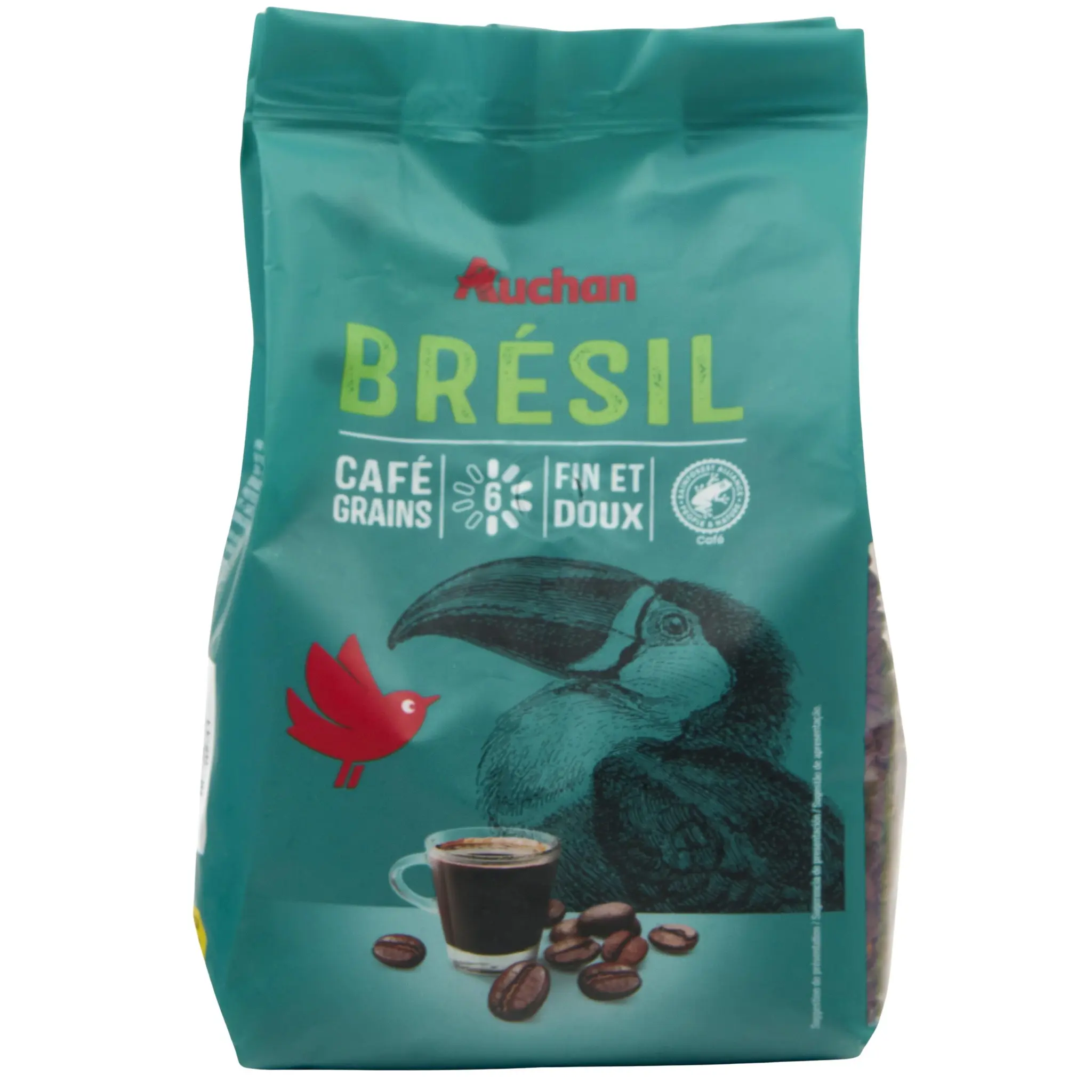 AUCHAN Café en grains du Brésil intensité 6 fin et doux