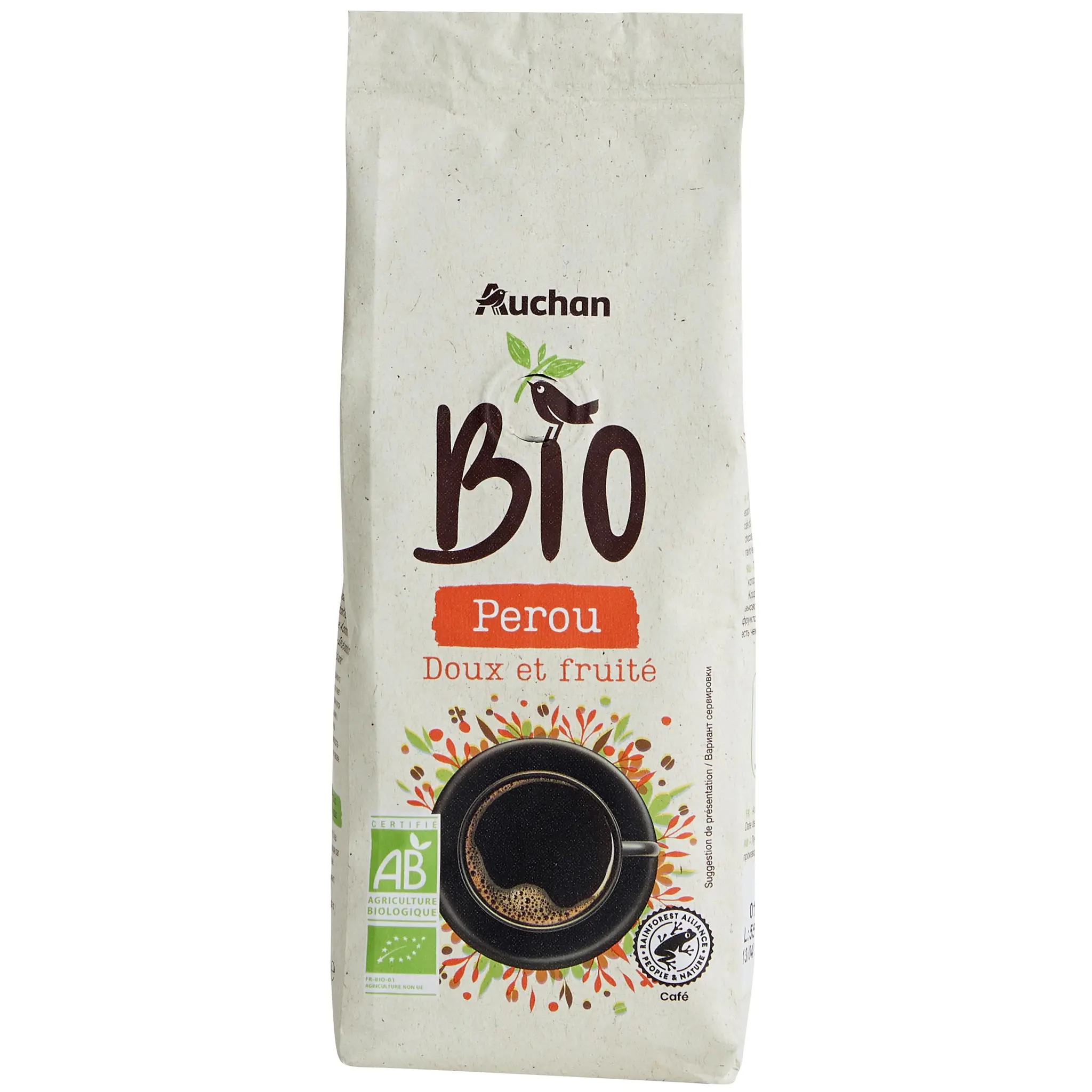 AUCHAN BIO Café moulu du Pérou doux et fruité