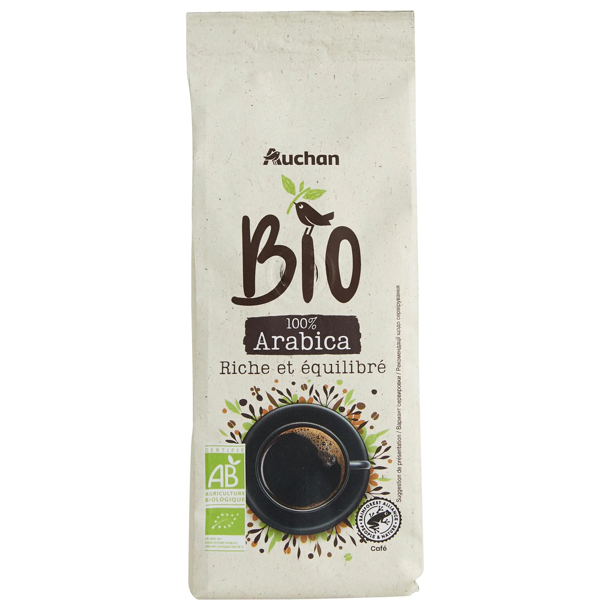 AUCHAN BIO Café moulu pur arabica riche et équilibré