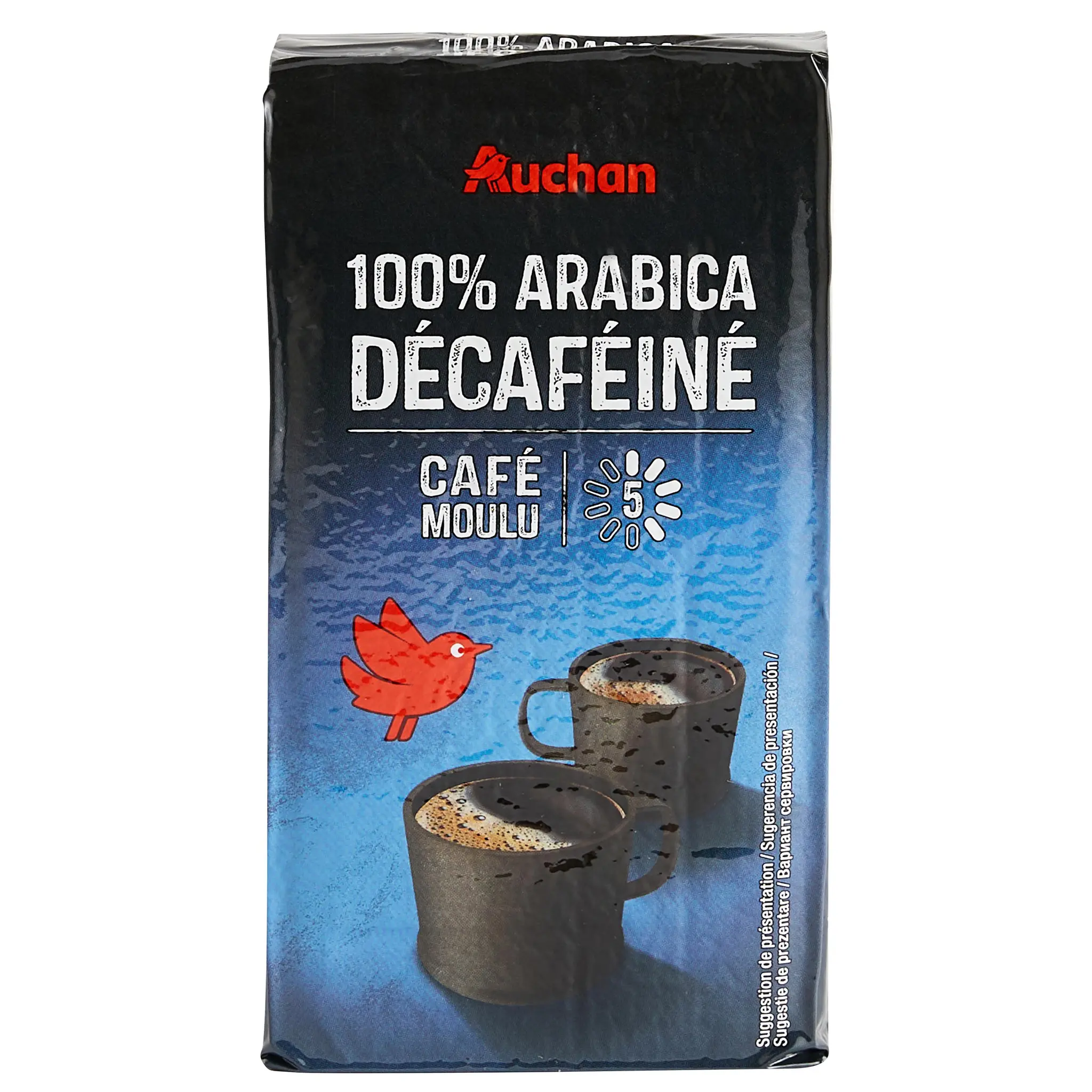 AUCHAN Café moulu décaféiné 100% Arabica intensité 5