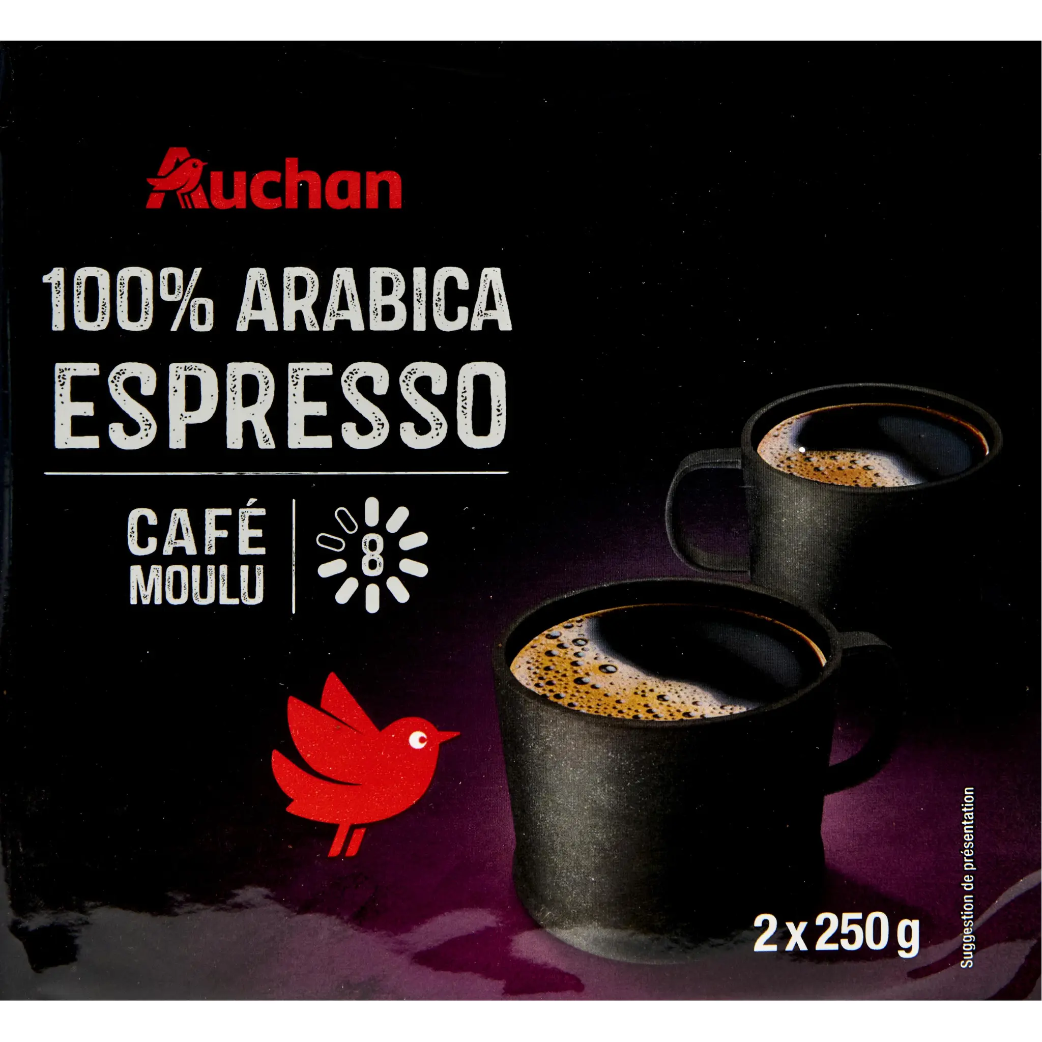AUCHAN Café moulu 100% arabica espresso intensité 8