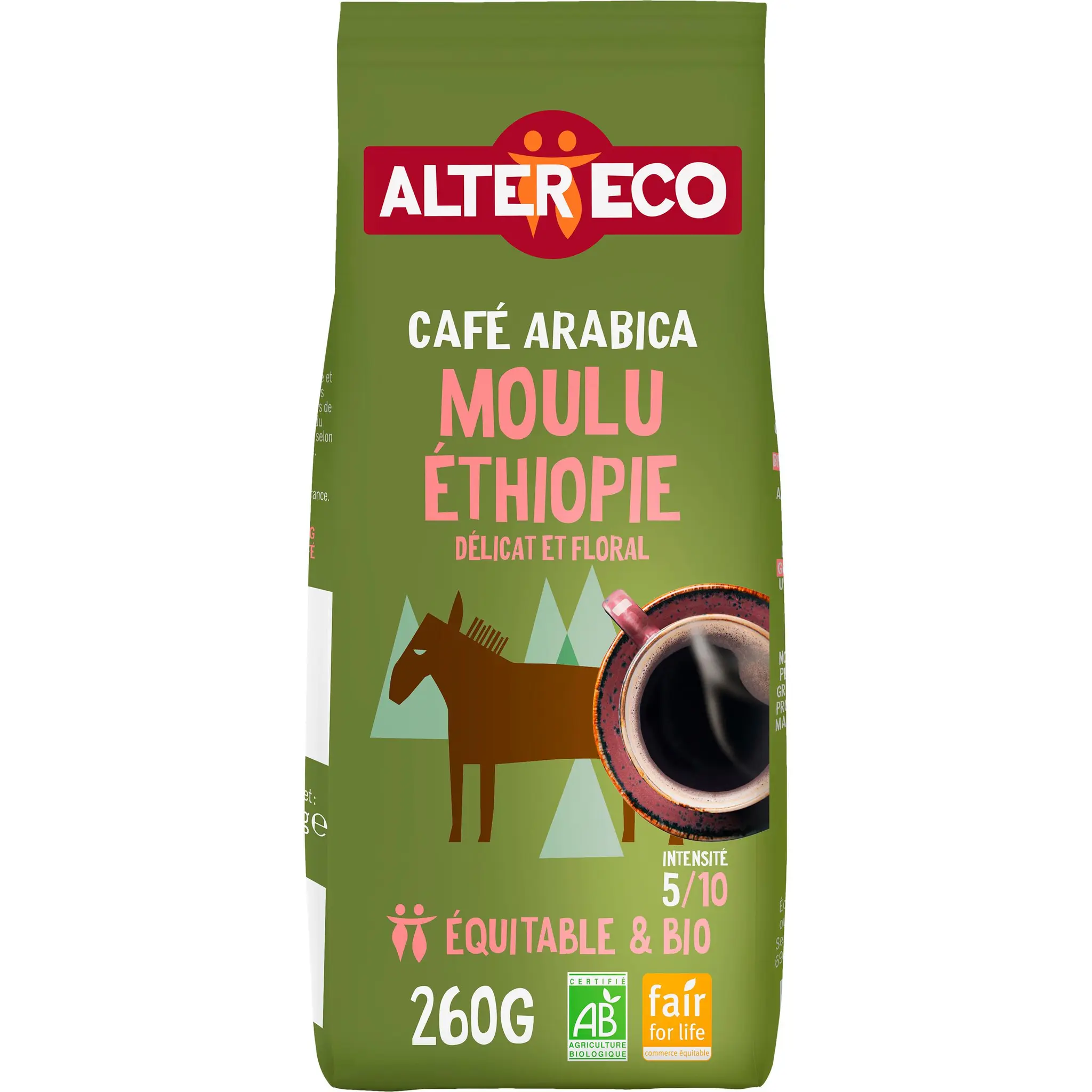 ALTER ECO Café moulu bio et équitable d'Ethiopie pur arabica intensité 2