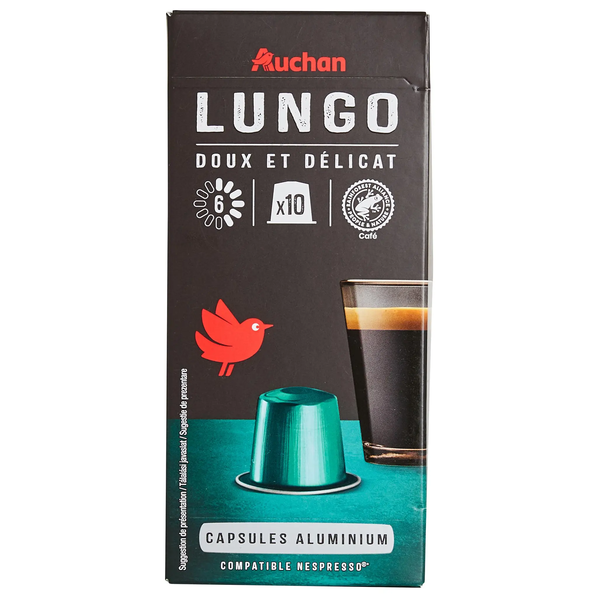 AUCHAN Capsules de café lungo intensité 6 compatibles Nespresso