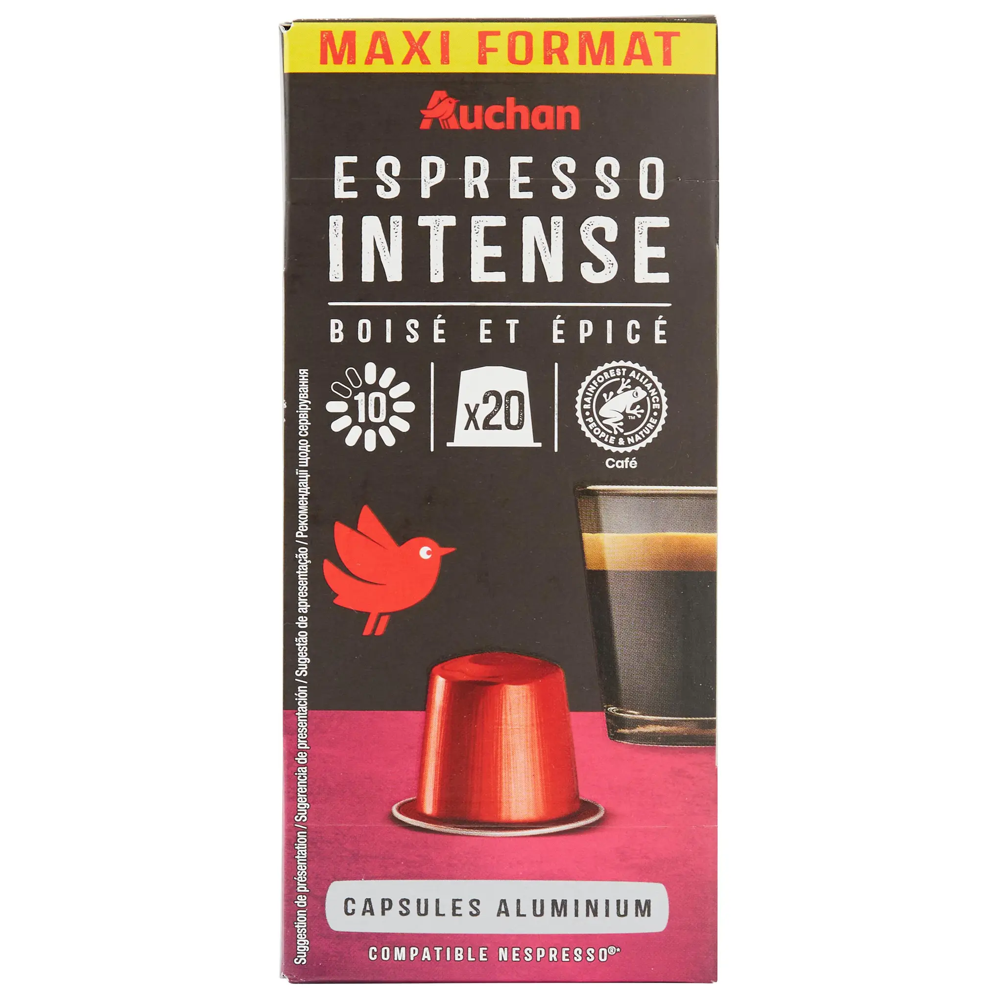 AUCHAN Capsules de café espresso intense intensité 10 compatibles Nespresso