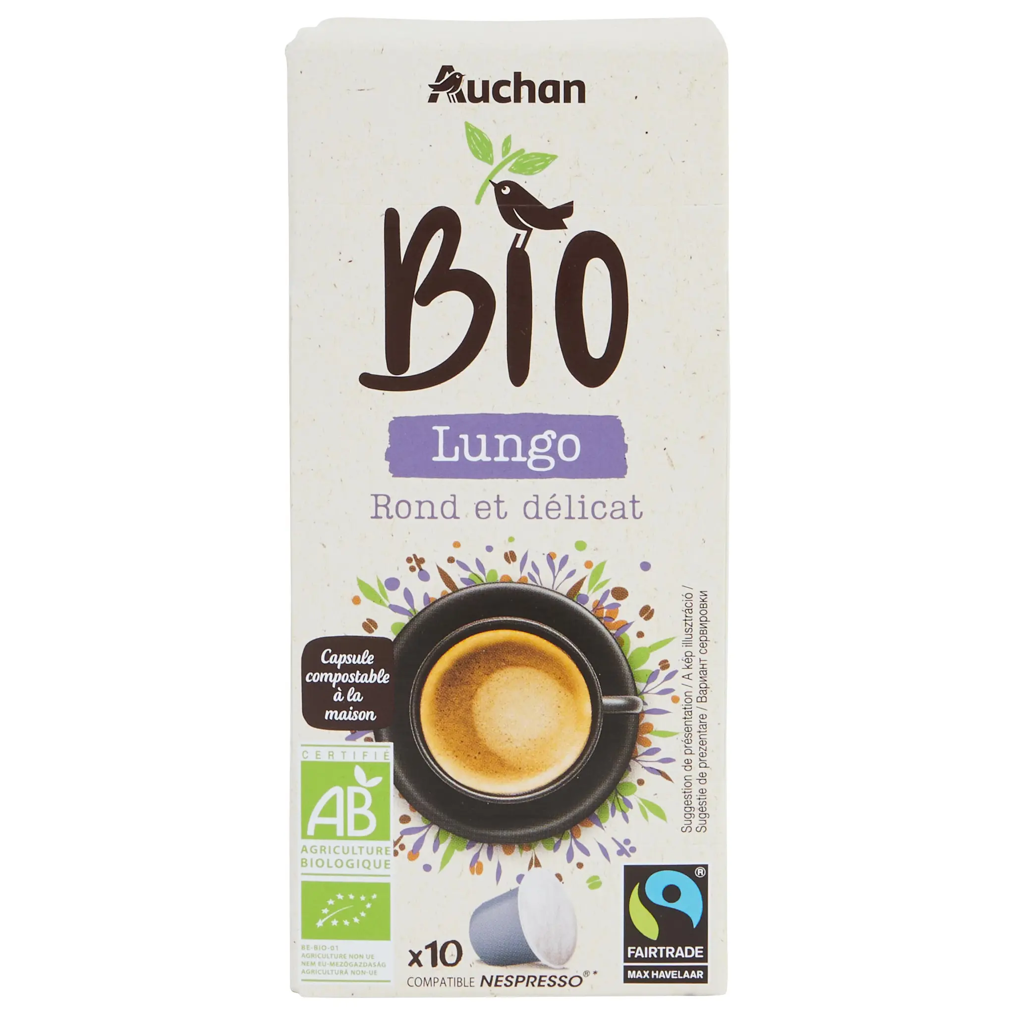 AUCHAN BIO Café en capsules Lungo rond et délicat compatibles Nespresso