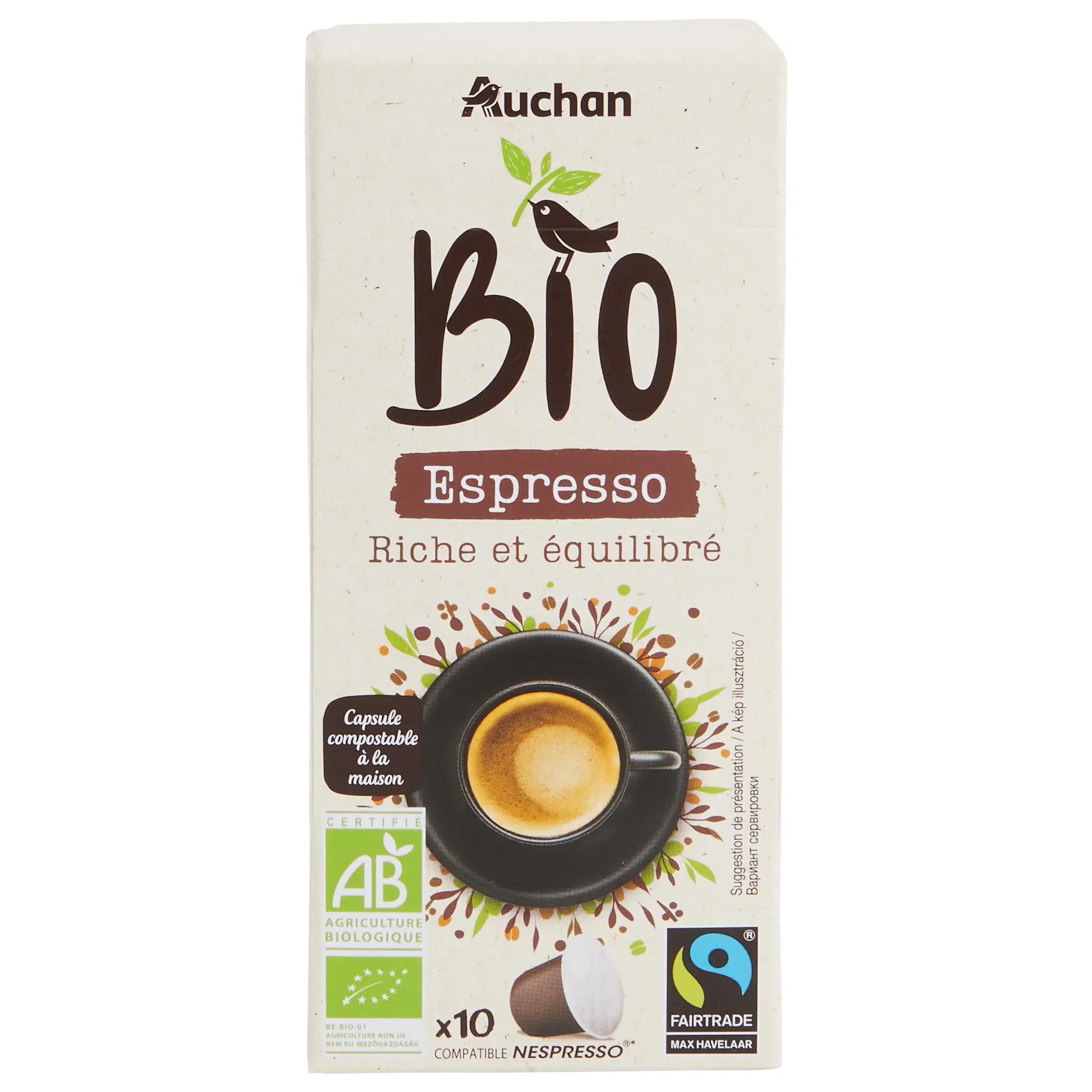 AUCHAN BIO Café en capsules Espresso riche et équilibré compatibles Nespresso