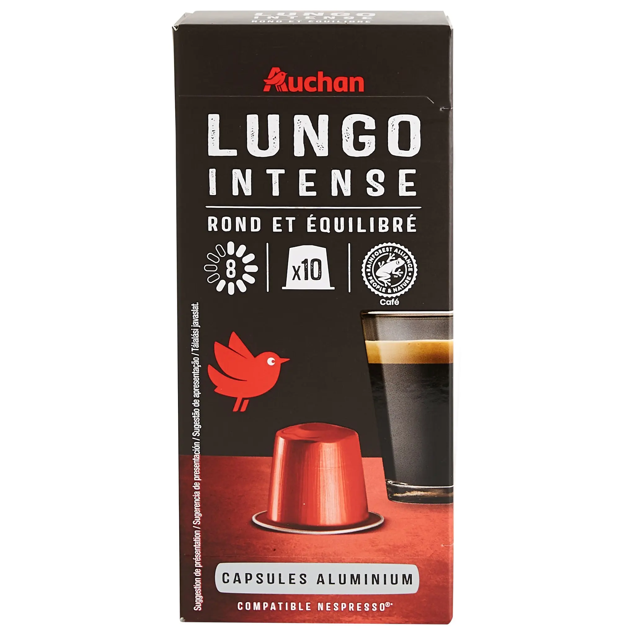 AUCHAN Capsules de café lungo intensité 8 compatibles Nespresso