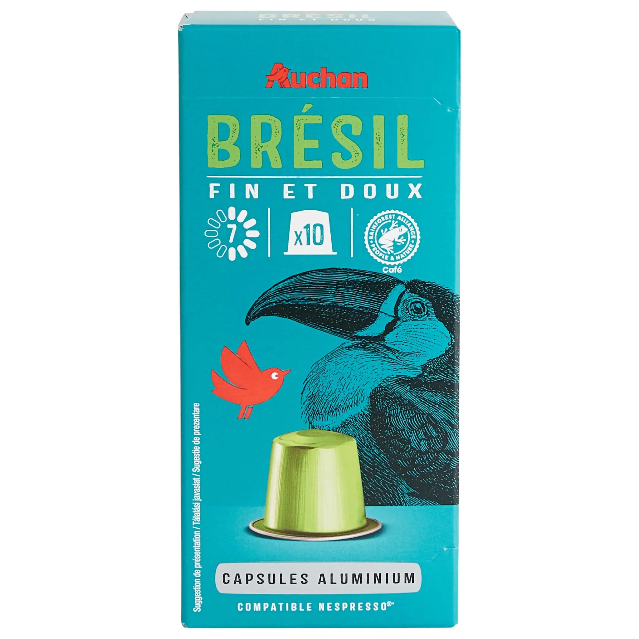 AUCHAN Capsules de café Brésil intensité 7 fin et doux compatibles Nespresso