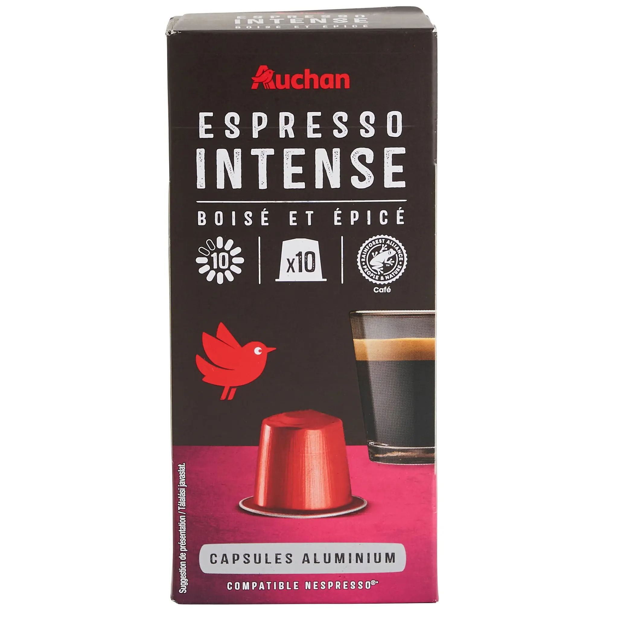 AUCHAN Capsules de café Espresso intensité 10 compatibles Nespresso