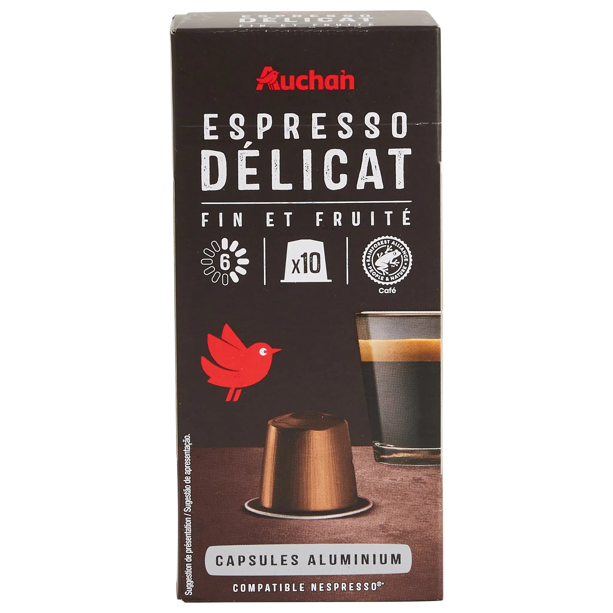 AUCHAN Capsules de café Espresso intensité 6 compatibles Nespresso
