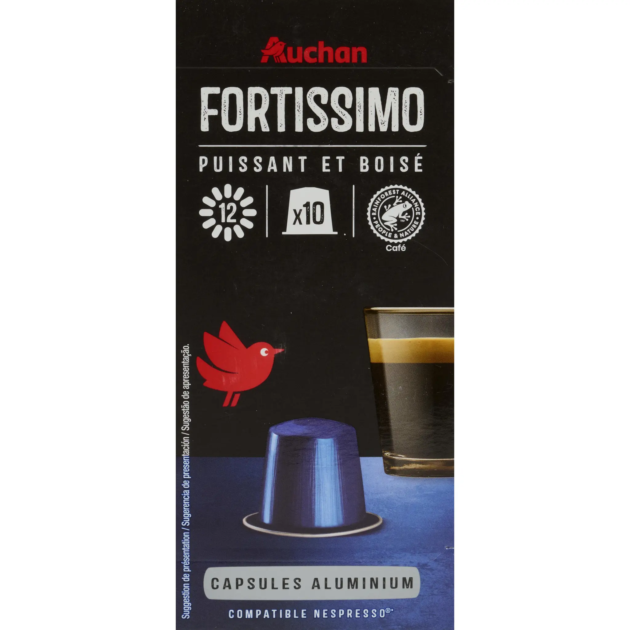 AUCHAN Capsules de café Fortissimo intensité 12 compatibles Nespresso