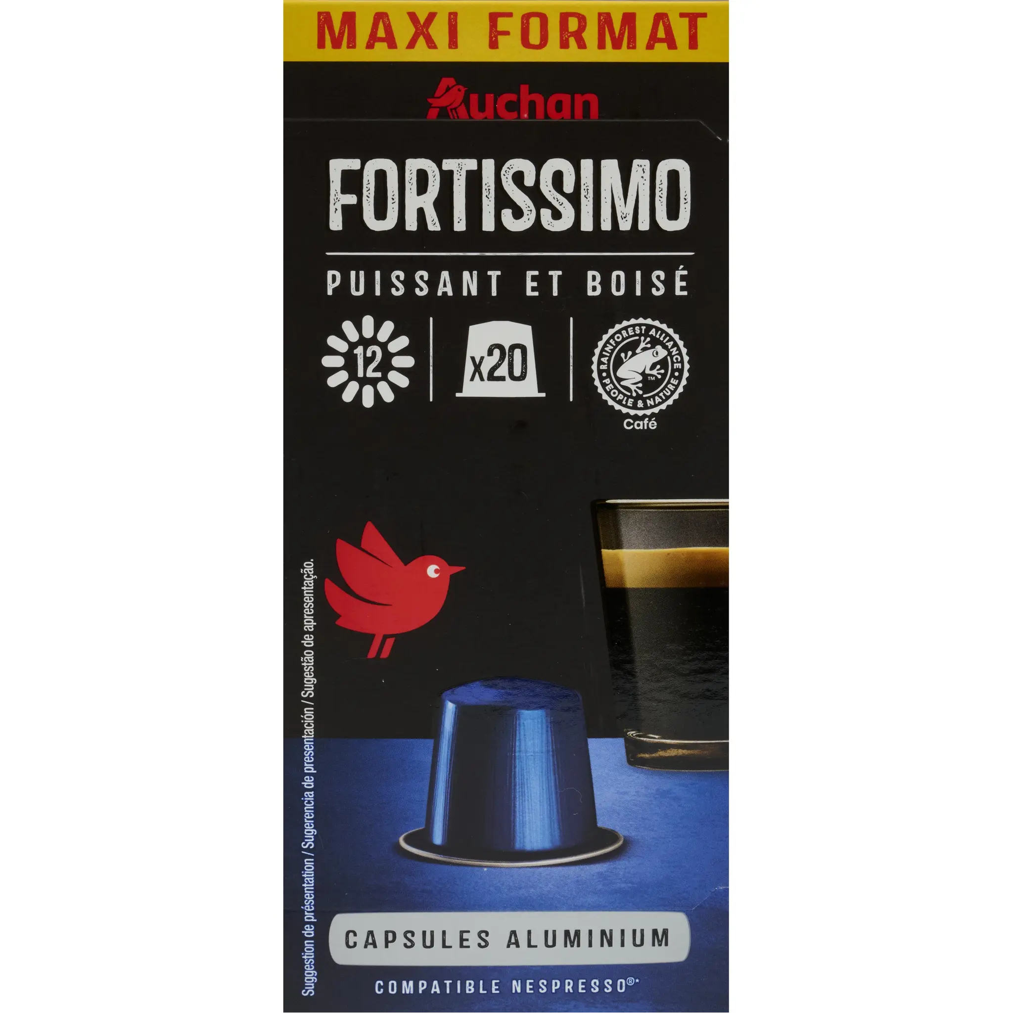 AUCHAN Capsules de café fortissimo intensité 12 compatibles Nespresso