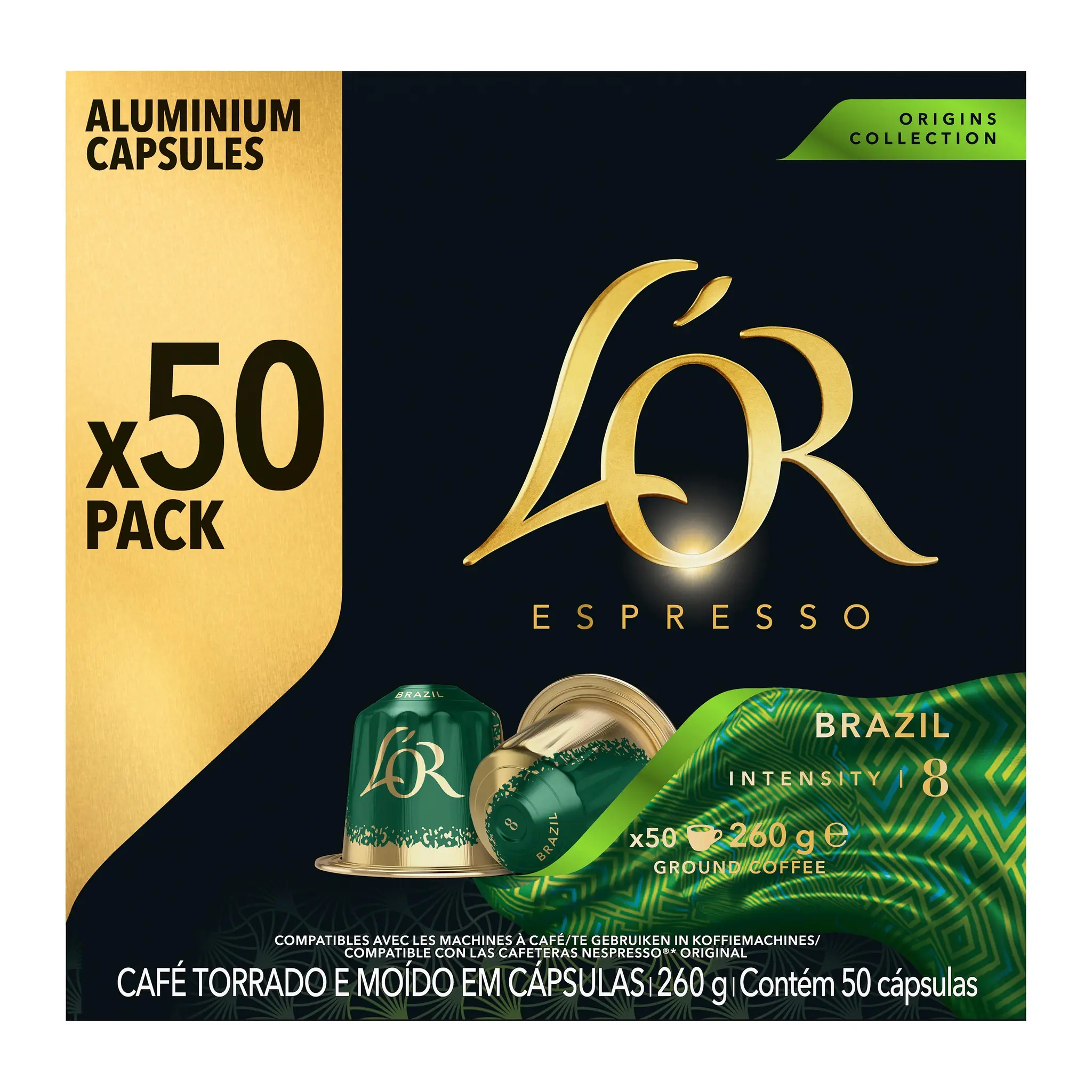L'OR Espresso Capsules de café Brazil aux notes d'amandes caramel et abricot Intensité 8 compatibles Nespresso