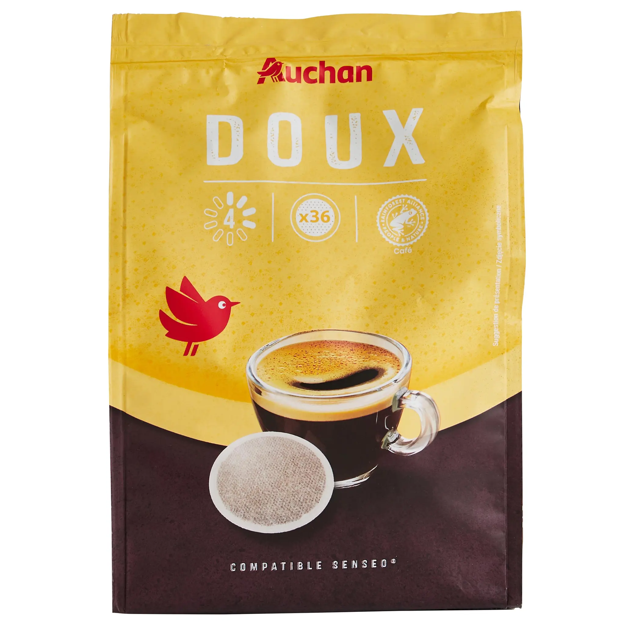 AUCHAN Dosettes de café doux intensité 3 compatibles Senseo