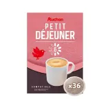 AUCHAN Dosettes de café petit déjeuner intensité 6 compatibles Senseo