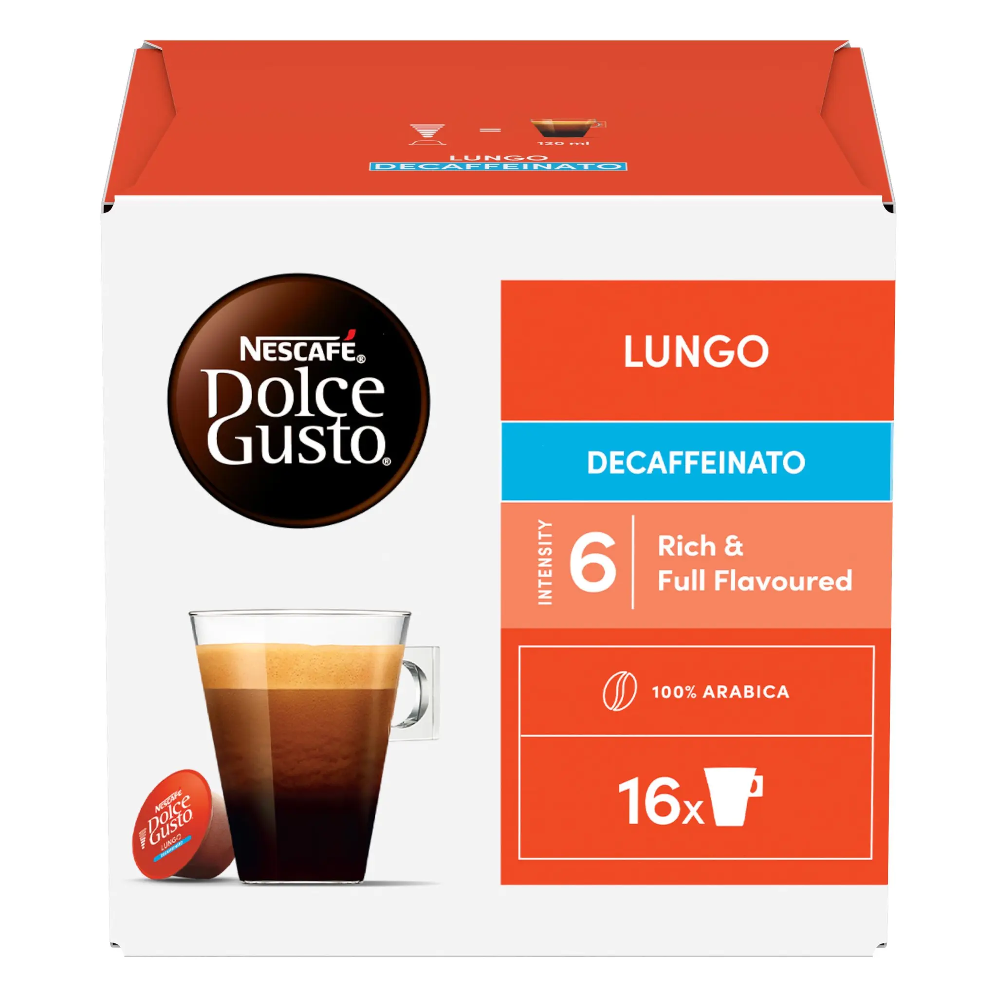 DOLCE GUSTO Capsules de café Lungo décaféiné intensité 6 compatibles Dolce Gusto