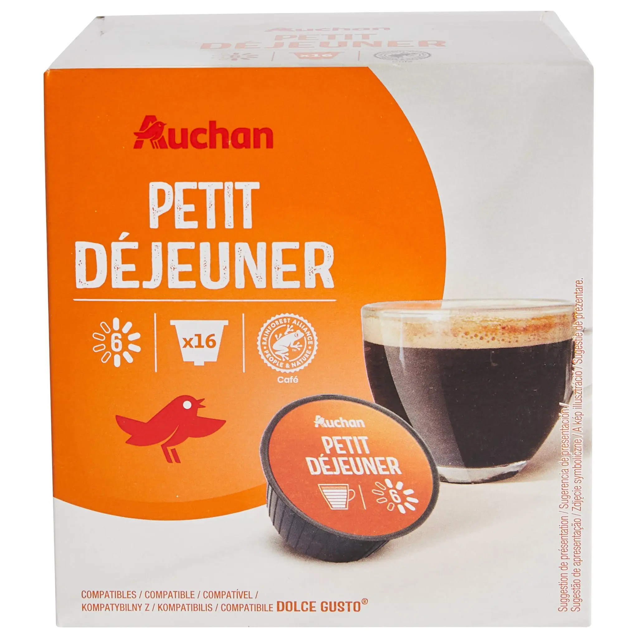 AUCHAN Capsules de café petit déjeuner compatibles Dolce Gusto