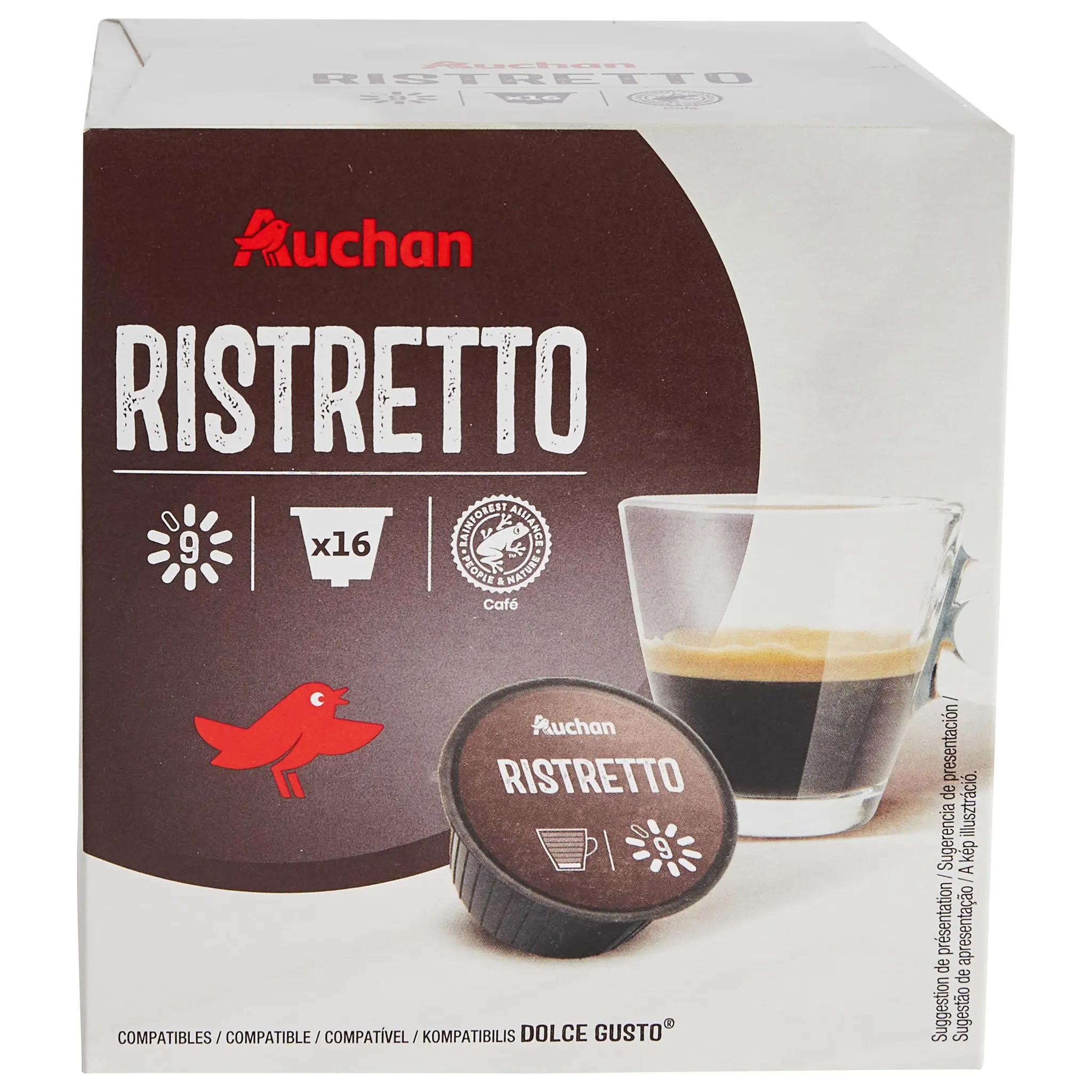AUCHAN Capsules de café ristretto intensité 9 compatibles Dolce Gusto
