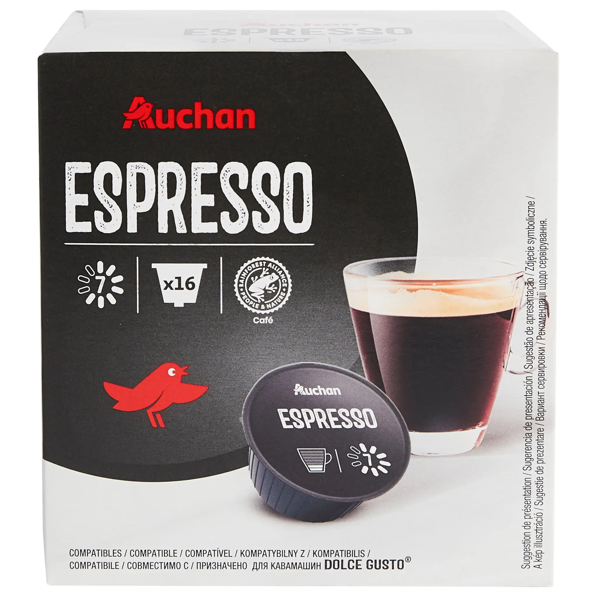 AUCHAN Capsules de café espresso intensité 7 compatibles Dolce Gusto