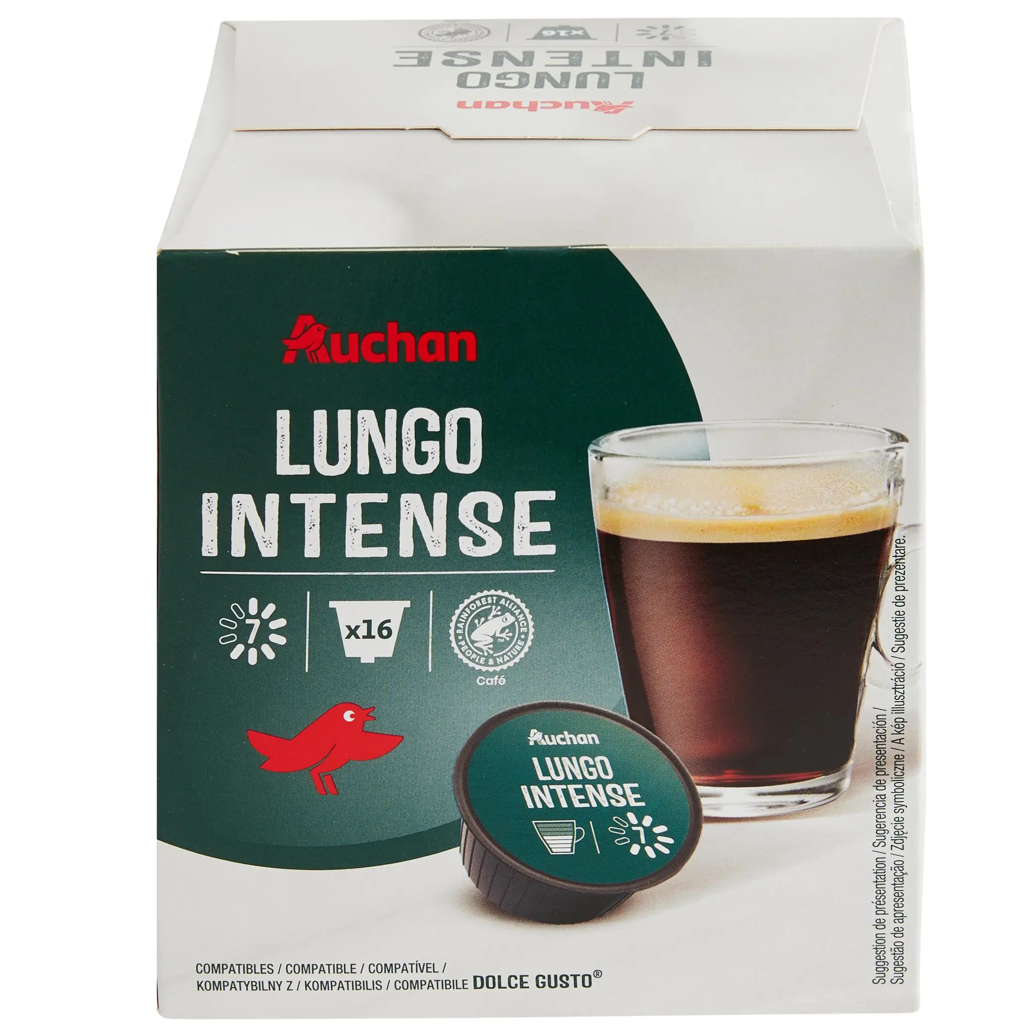 AUCHAN Capsules de café lungo intense intensité 7 compatibles Dolce gusto