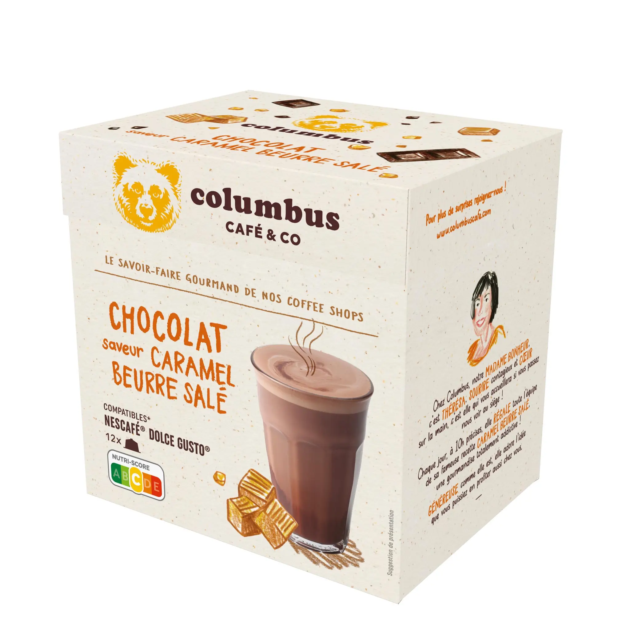 COLUMBUS Capsules de café au chocolat saveur caramel beurre salé compatibles Dolce Gusto